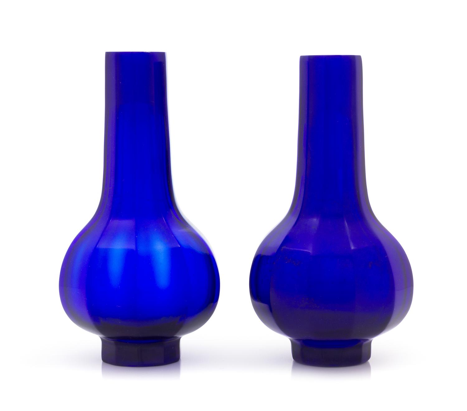 A Pair of Chinese Cobalt Blue Glass Faceted Vases 18TH/19TH CENTURY Height 6 inches. — 18TH/19TH CENTURY