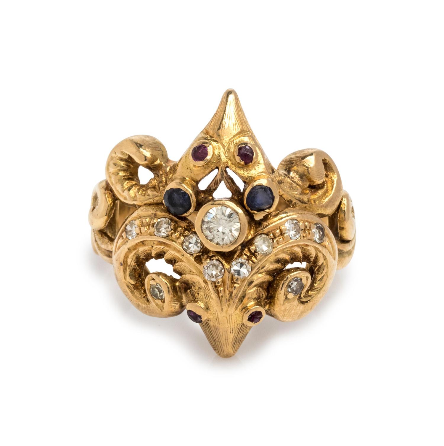 LALAOUNIS, YELLOW GOLD, DIAMOND AND GEMSTONE RING