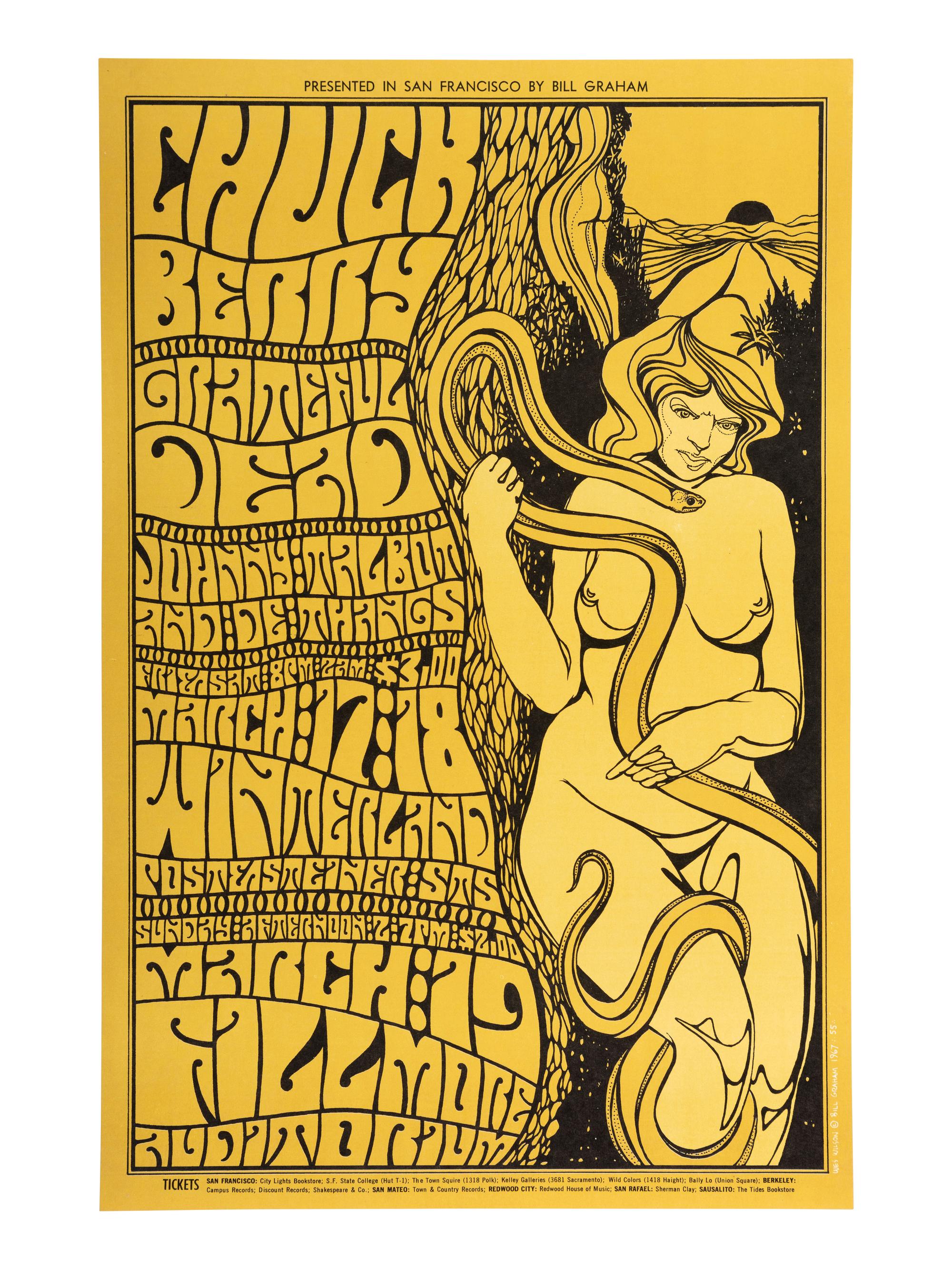 [MUSIC]. 2 Fillmore Auditorium posters promoting the Grateful Dead and Chuck Berry.