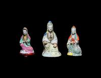 Three Chinese Famille Rose Porcelain Figures of Seated Guanyin