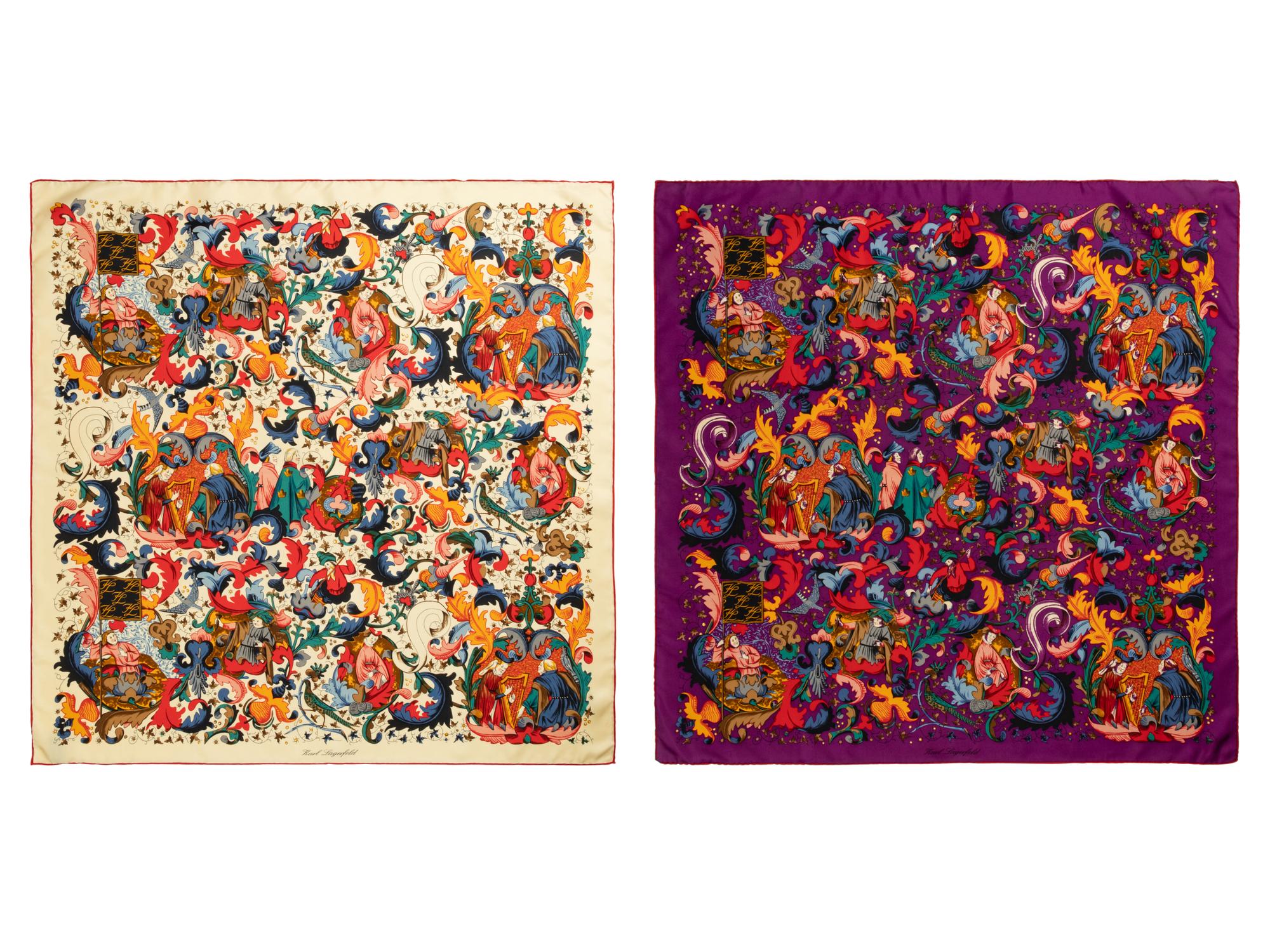 Five Karl Lagerfeld Items: Three Handbags, Two Scarves, 1980-90s