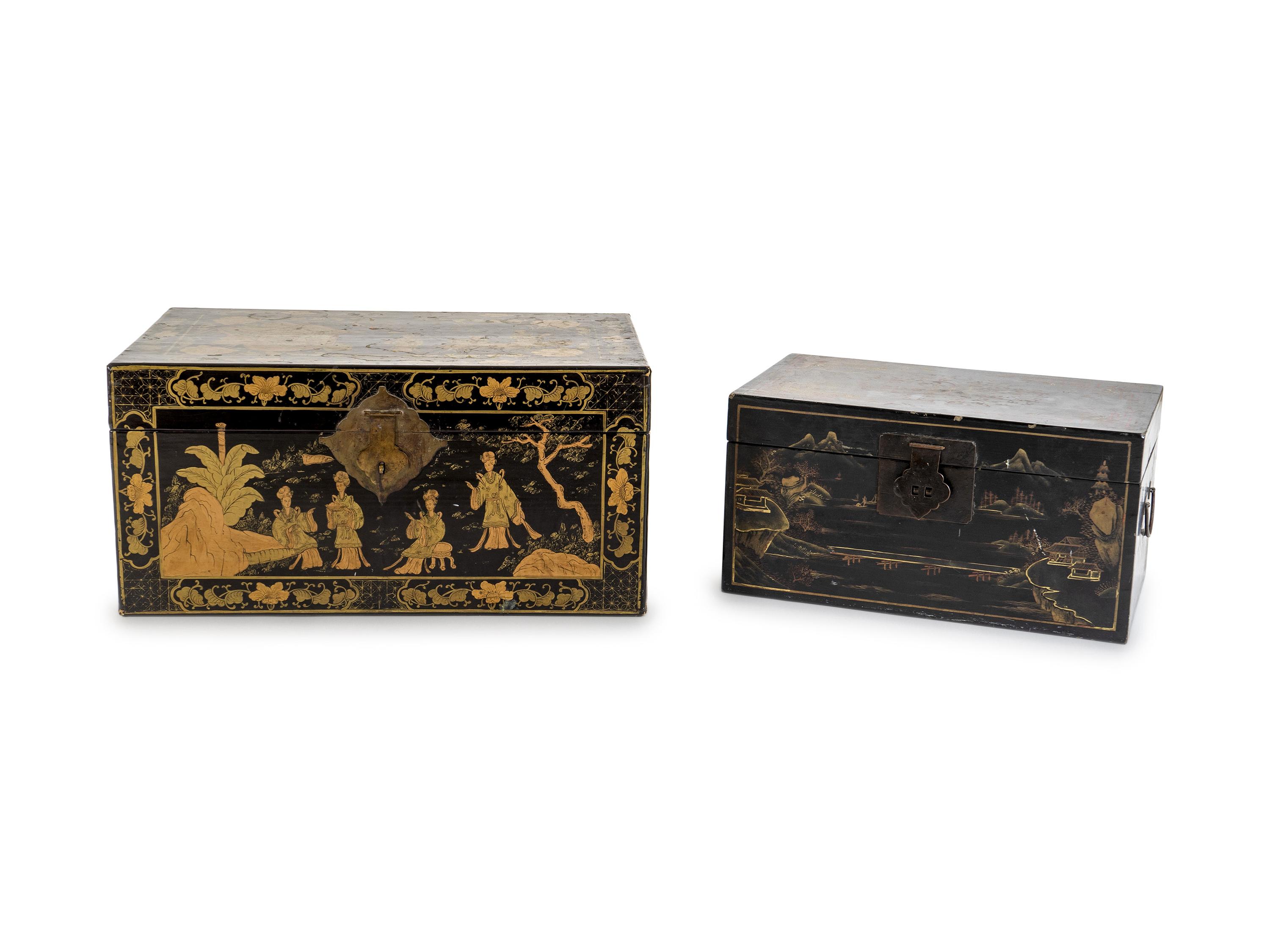Two Chinese Black and Gilt Lacquer Boxes — 19TH/20TH CENTURY