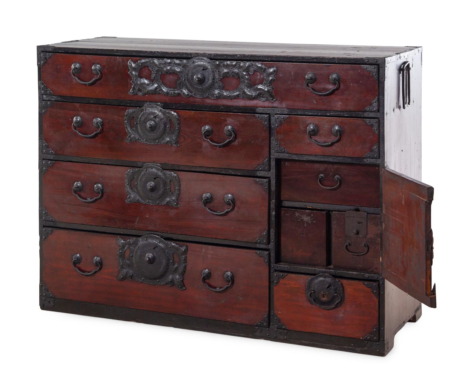 A Korean or Japanese Iron Mounted Tansu Chest
