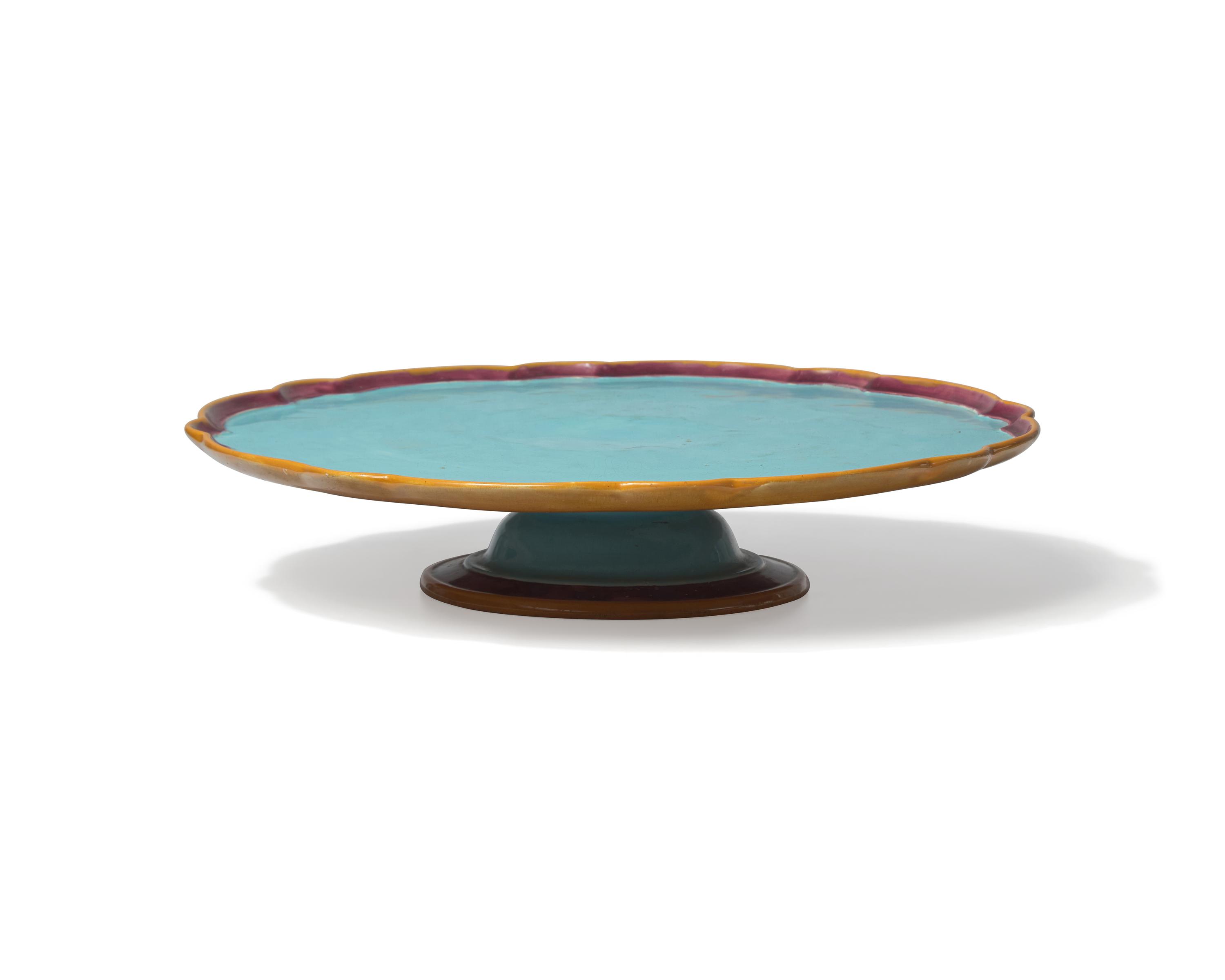 A Mintons Majolica Lazy Susan Together with a Set of Four Miniature English Majolica Planters