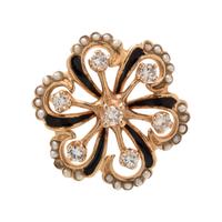 DIAMOND, ENAMEL AND SEED PEARL BROOCH