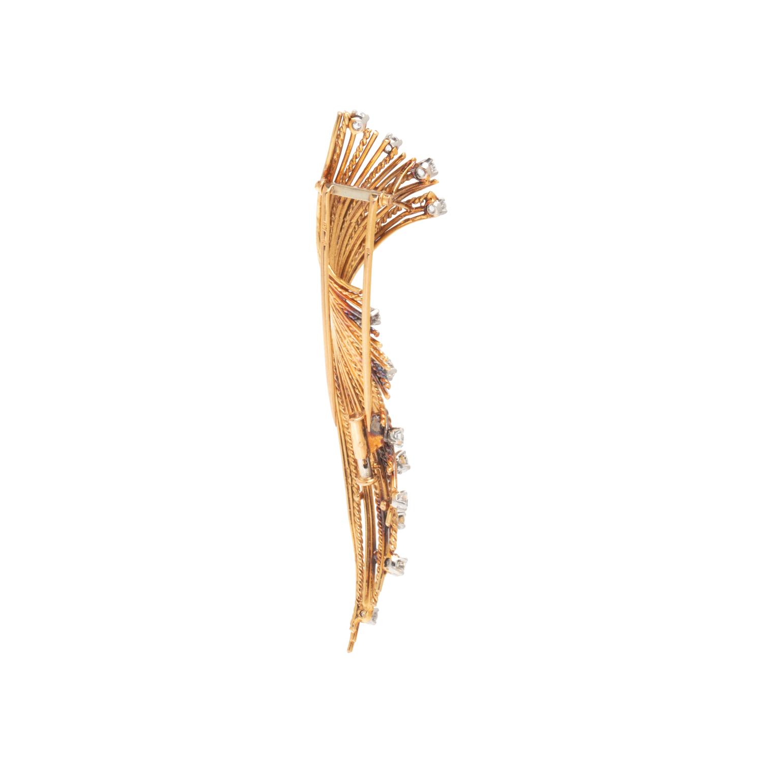 FRENCH, YELLOW GOLD AND DIAMOND SPRAY BROOCH