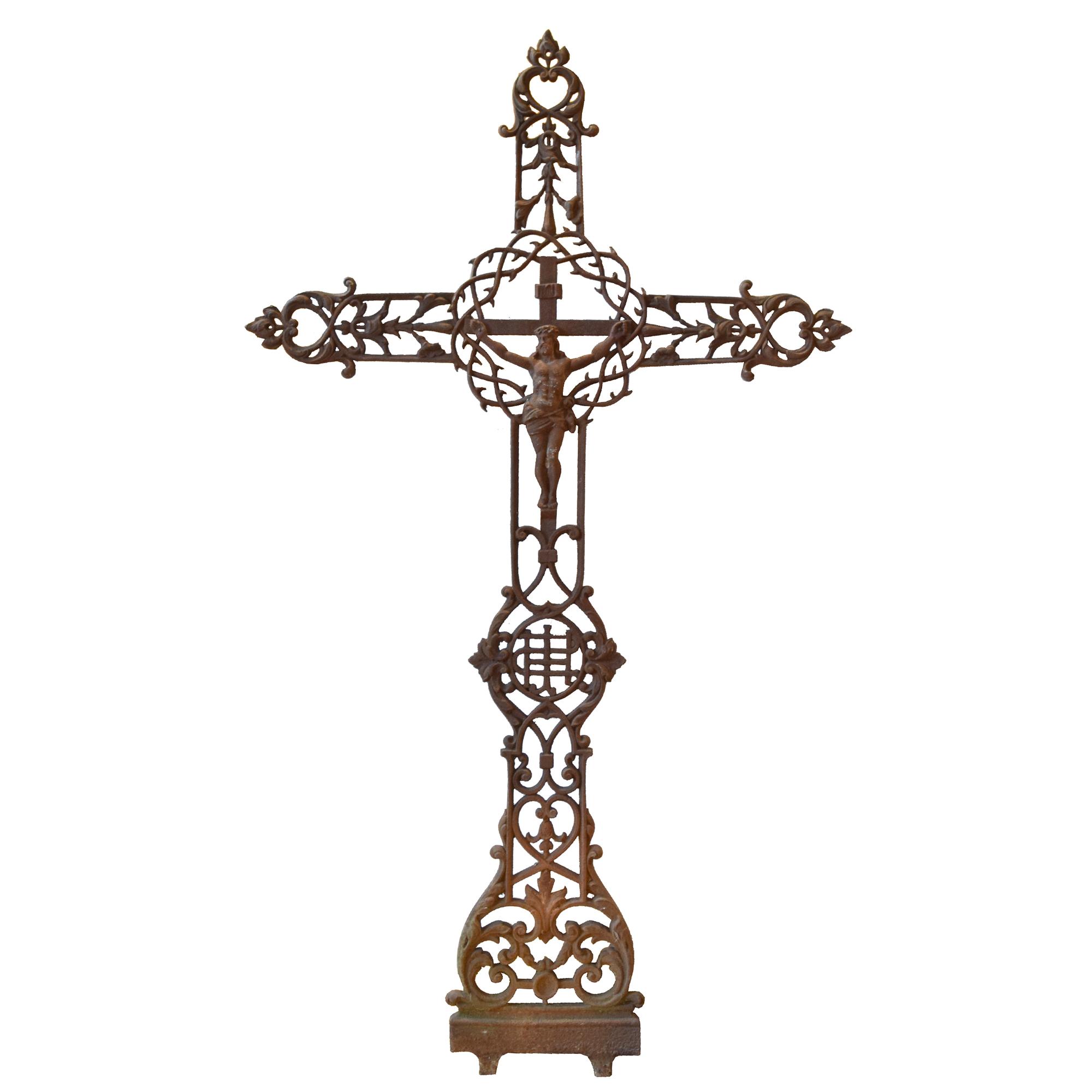 A Cast Iron Crucifix 37" W x 2" D x 63" H — France, 20th Century