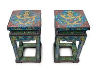 A Pair of Chinese Blue Ground Cloisonné Enamel Stools