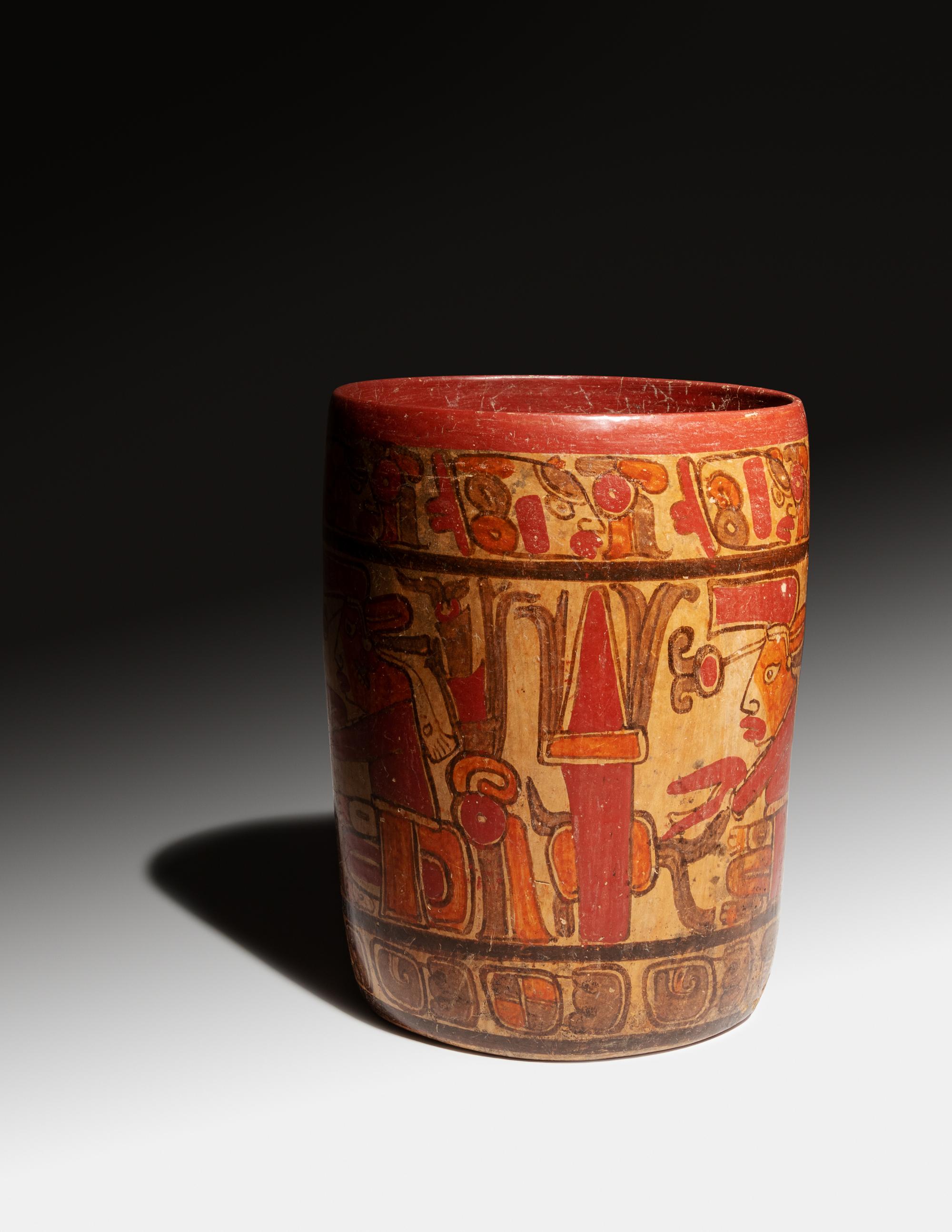A Mayan Pottery Cylindrical Urn