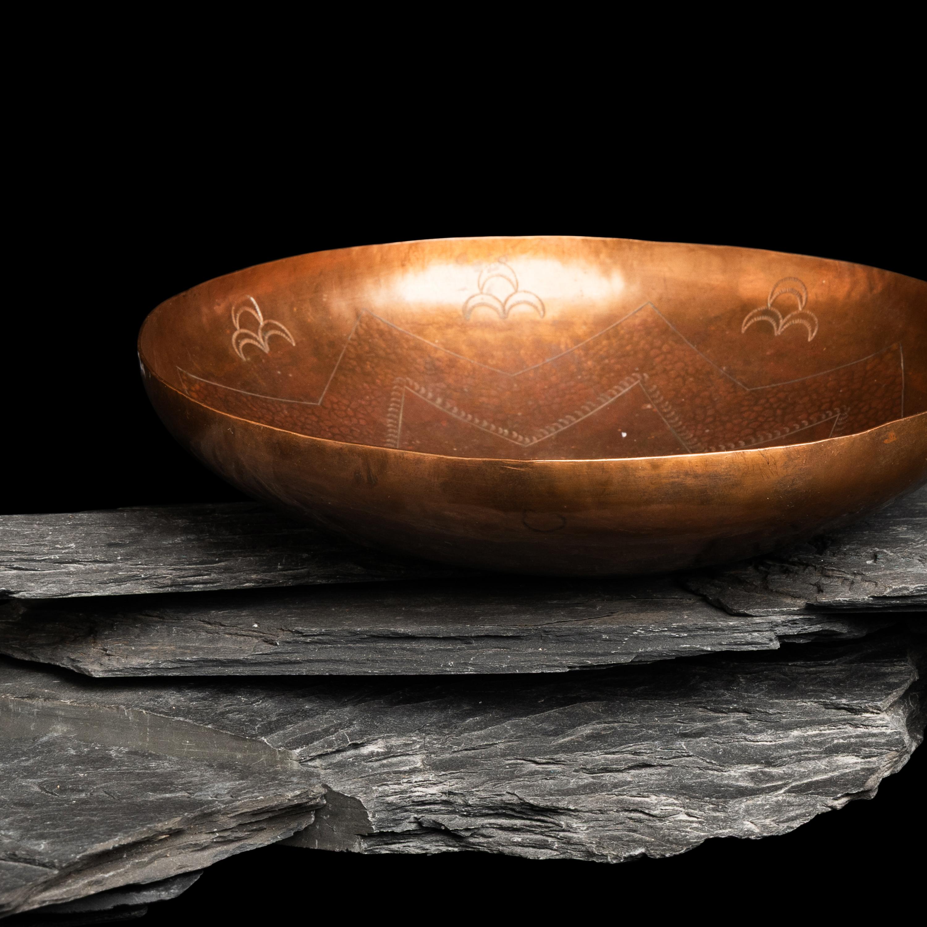 Awa Tsireh, Alfonso Roybal (San Ildefonso, 1898-1955) — Copper Bowl, with Avanyu