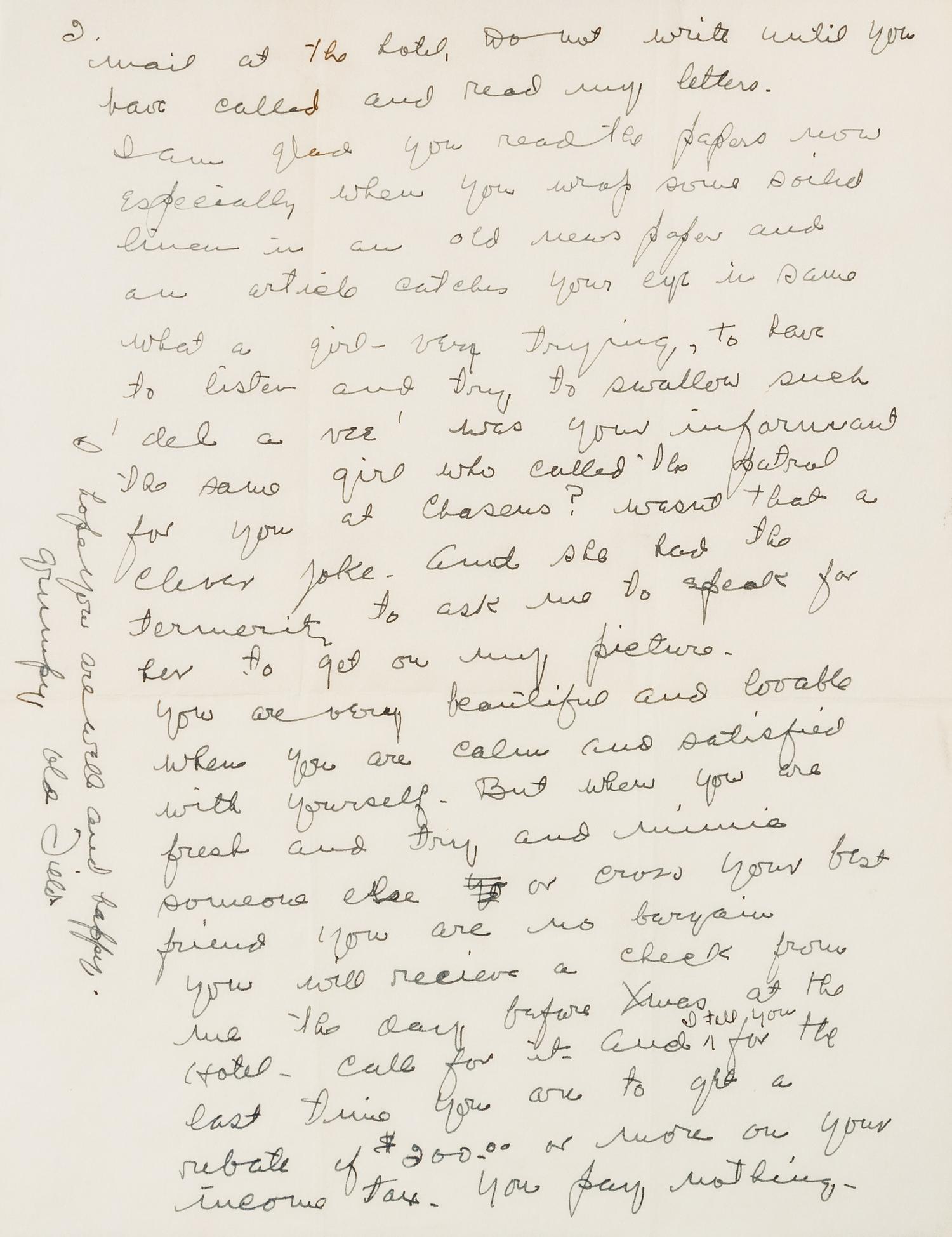FIELDS, William C. Autographed letter signed ("Grumpy Old Fields"), to Carlotta Douglas, his estranged mistress, Los Angeles, 1939.