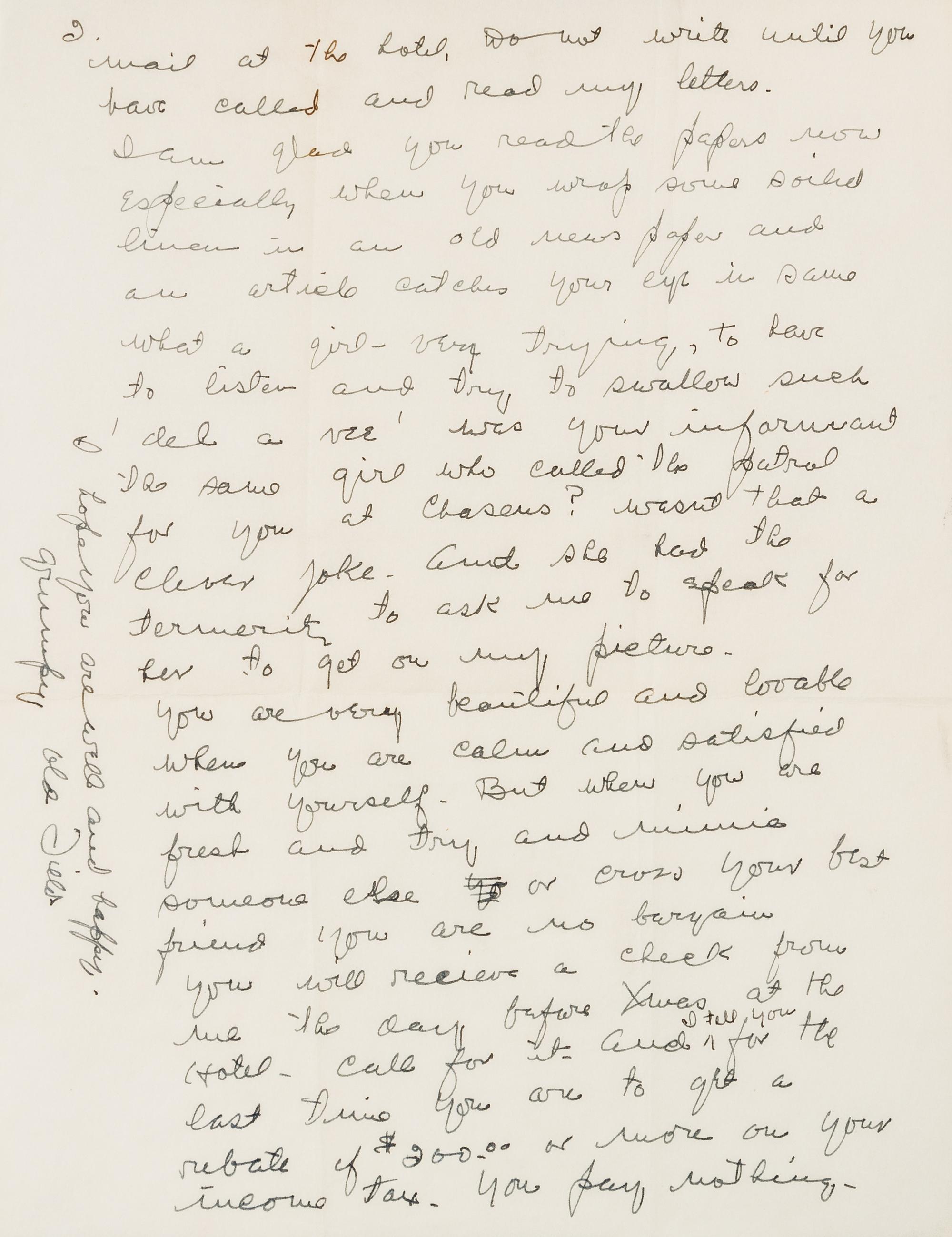 FIELDS, William C. Autographed letter signed ("Grumpy Old Fields"), to Carlotta Douglas, his estranged mistress, Los Angeles, 1939.