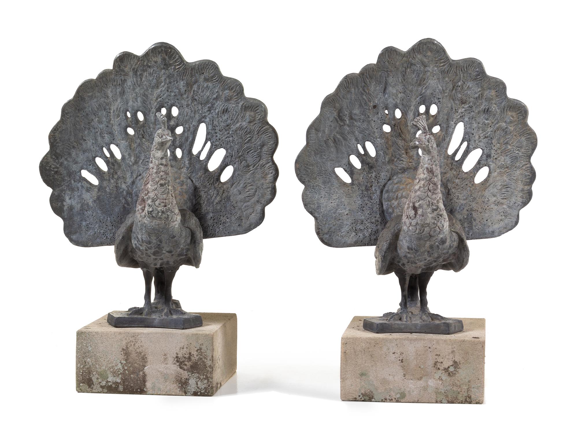 A Pair of Lead Figures of Peacocks
