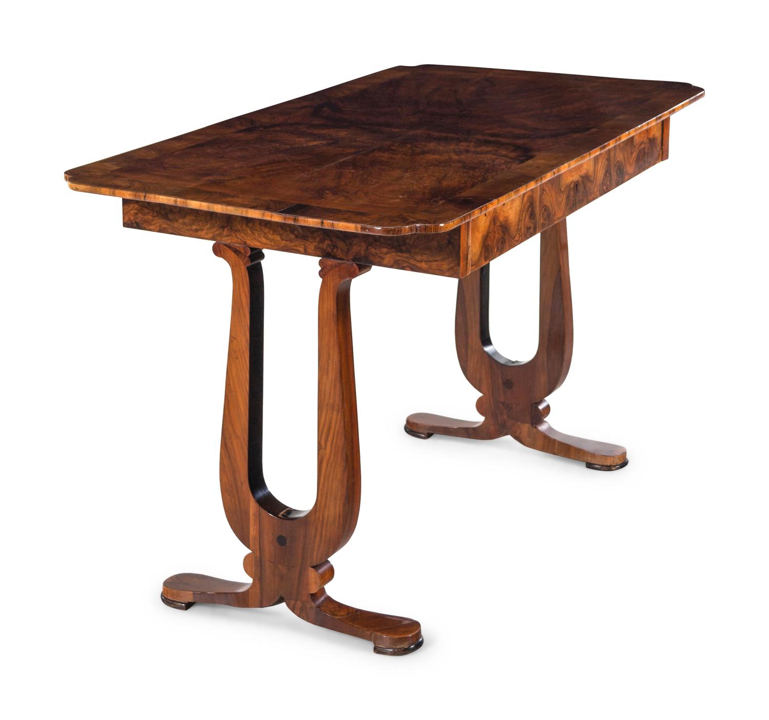 An Austrian Neoclassical Burlwood Writing Table and Chair