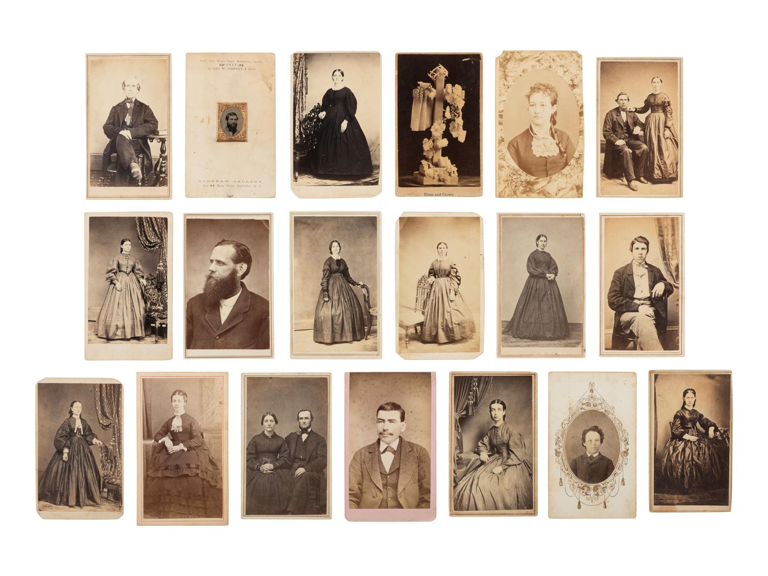 [EARLY PHOTO] 125 CDVs and cabinet cards of varying subjects, incl. military and occupational views