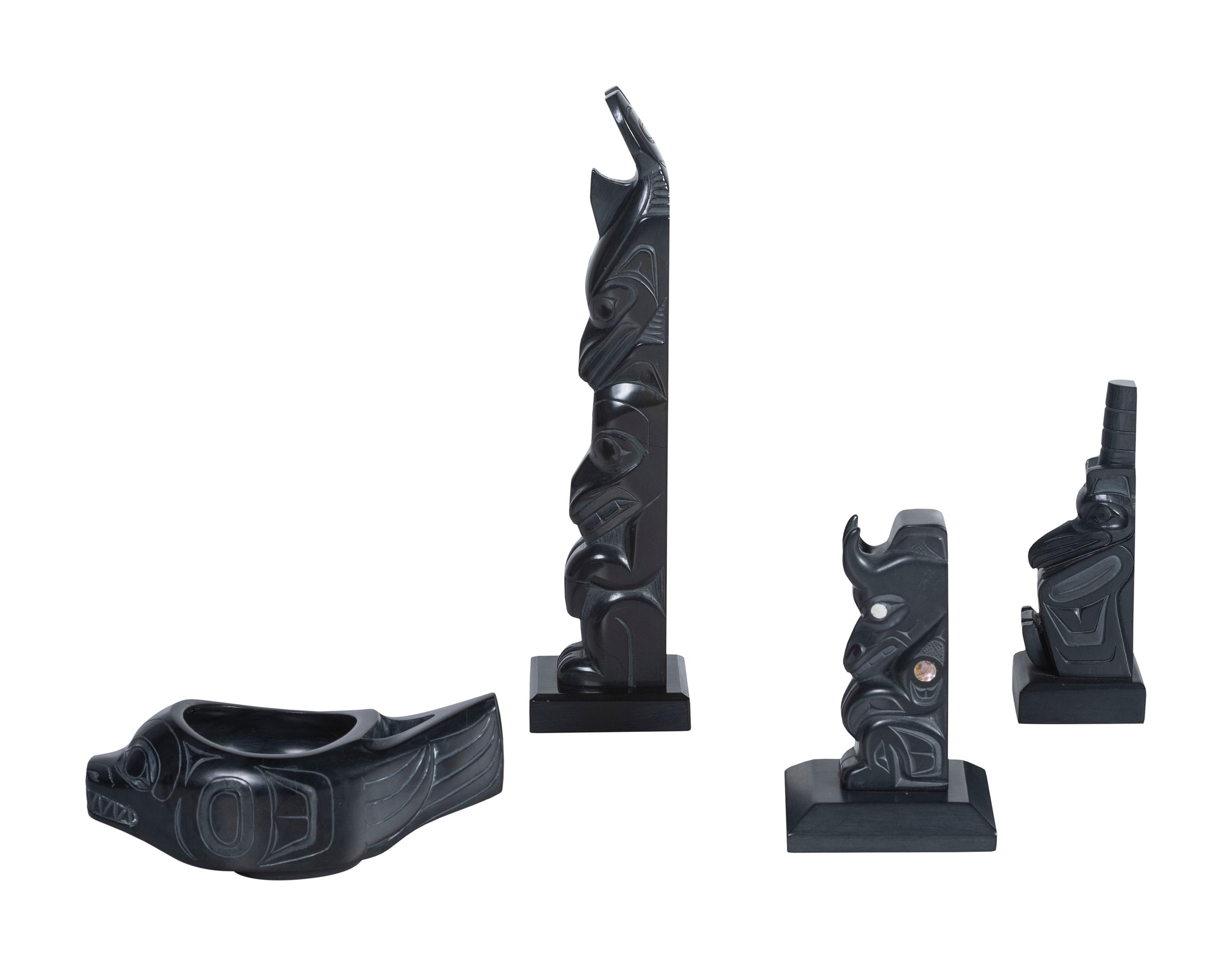 Carved Argillite Totems and Bowl