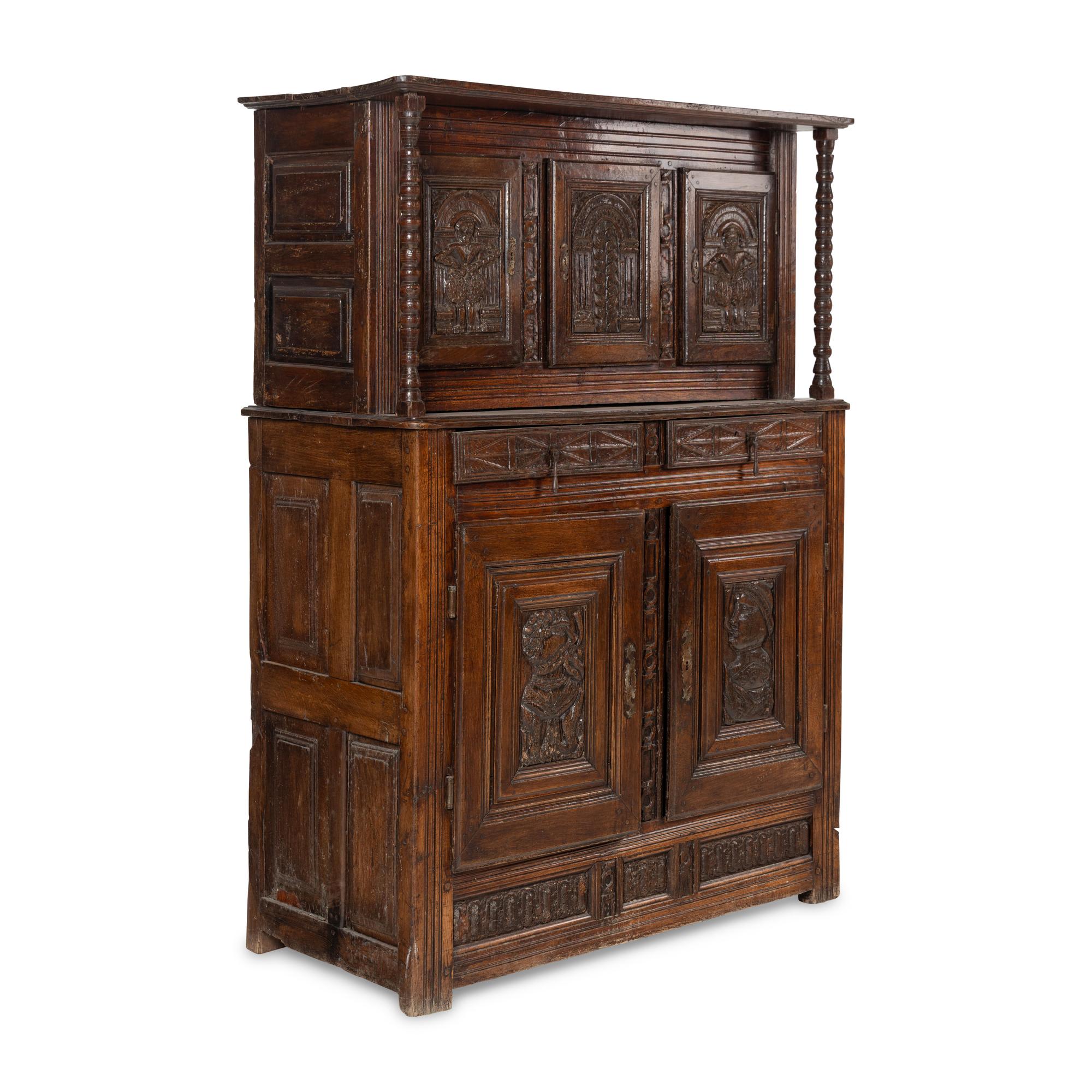 A Jacobean Carved Oak Cupboard