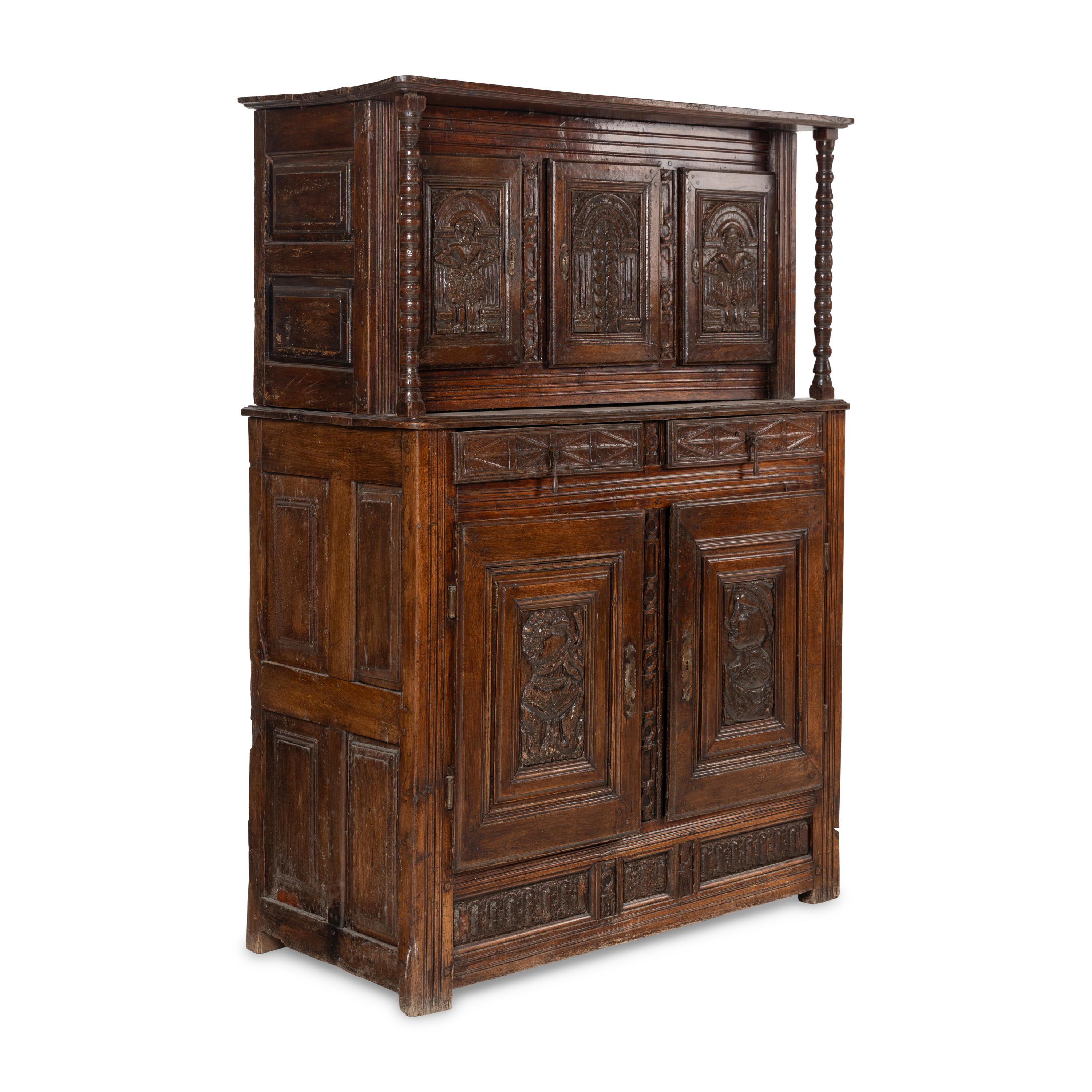 A Jacobean Carved Oak Cupboard