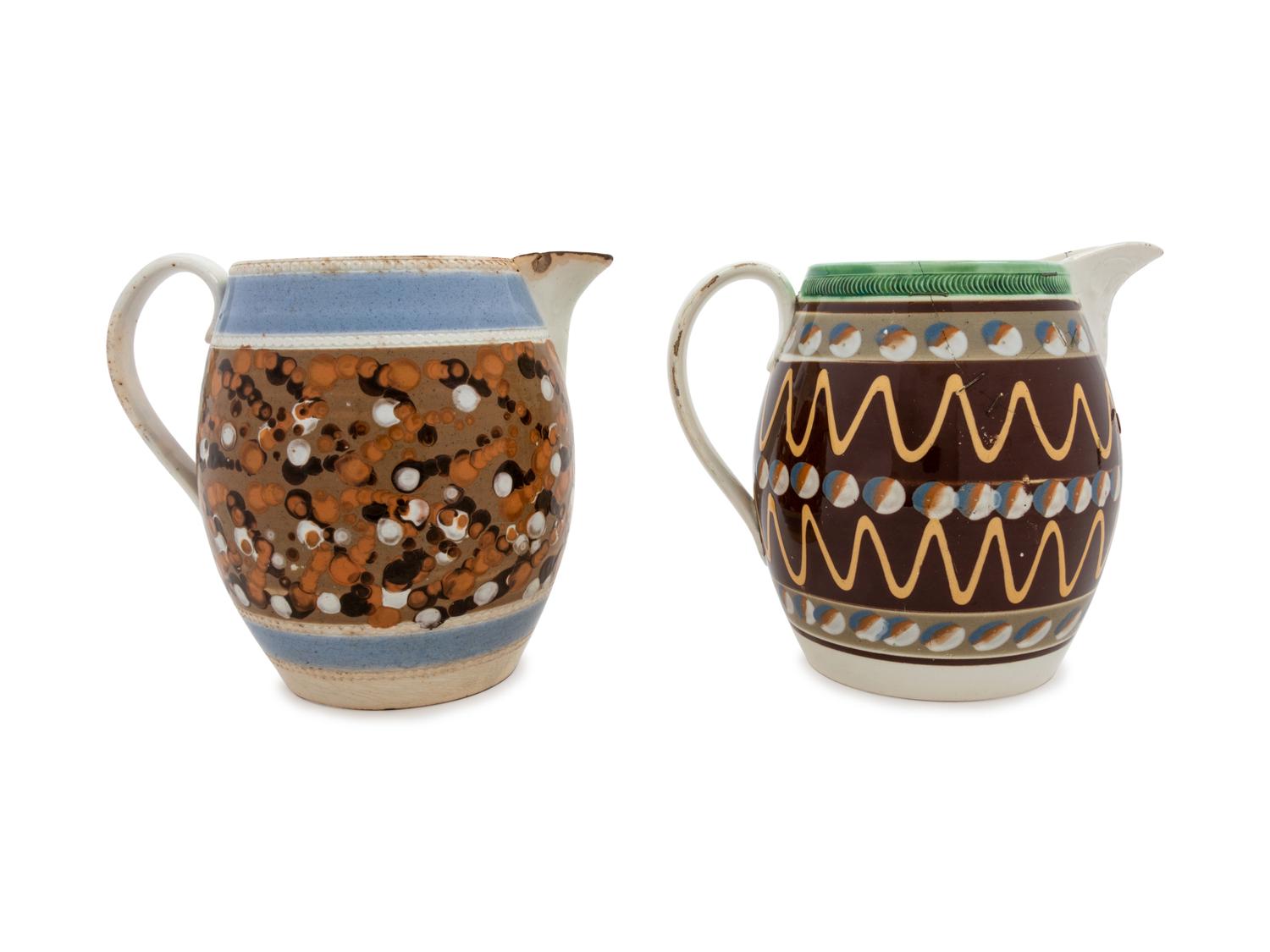 A Staffordshire Mochaware Jug and a Staffordshire Pearlware Beer Jug