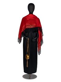 Geoffrey Beene Black Satin Gown with Scarf and Evening Bag