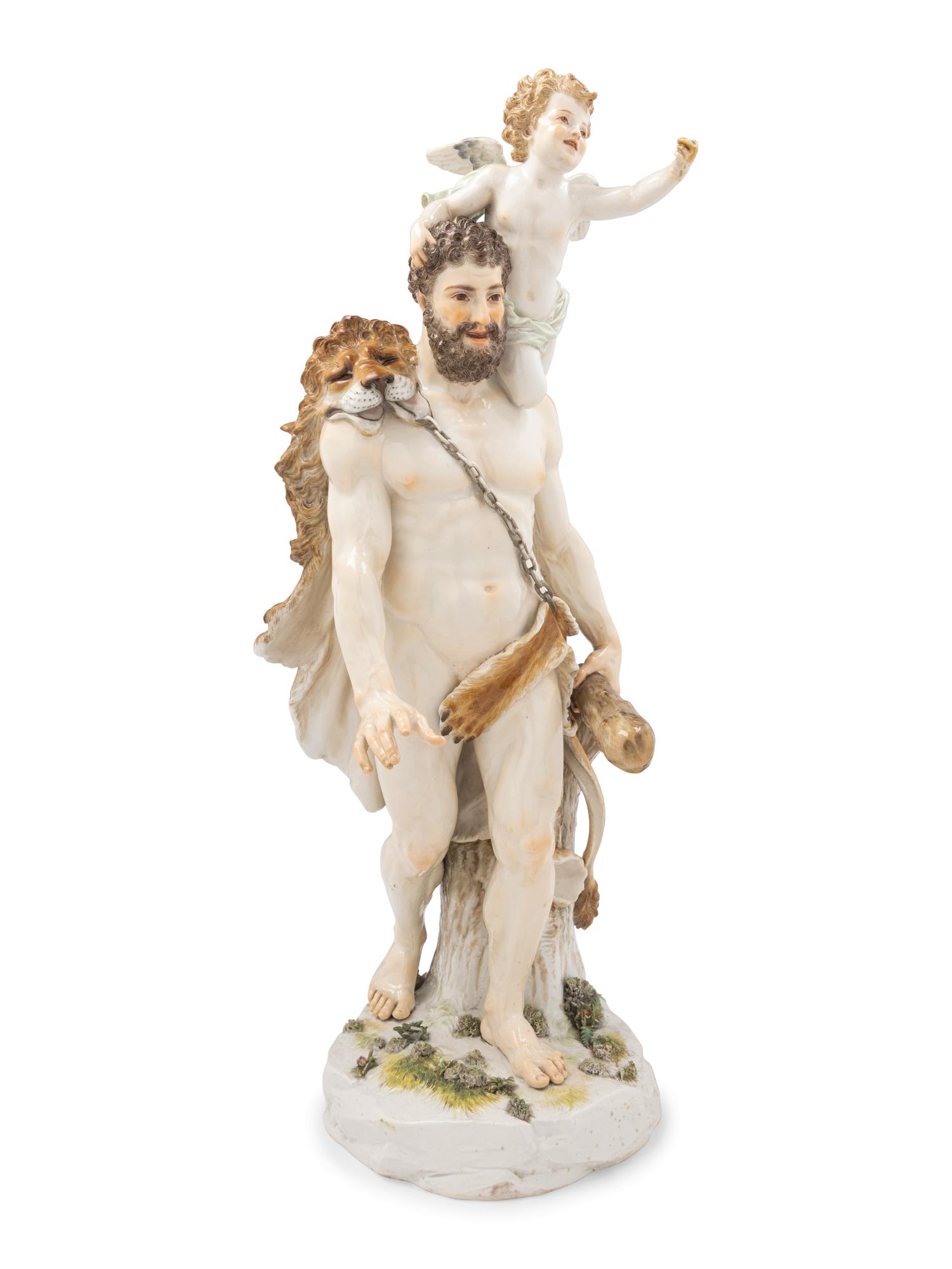 A Large Meissen Porcelain Group of Hercules with a Putto