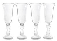 A Set of Four Etched Glass Hurricanes Height 25 1/2 inches. — 20TH CENTURY