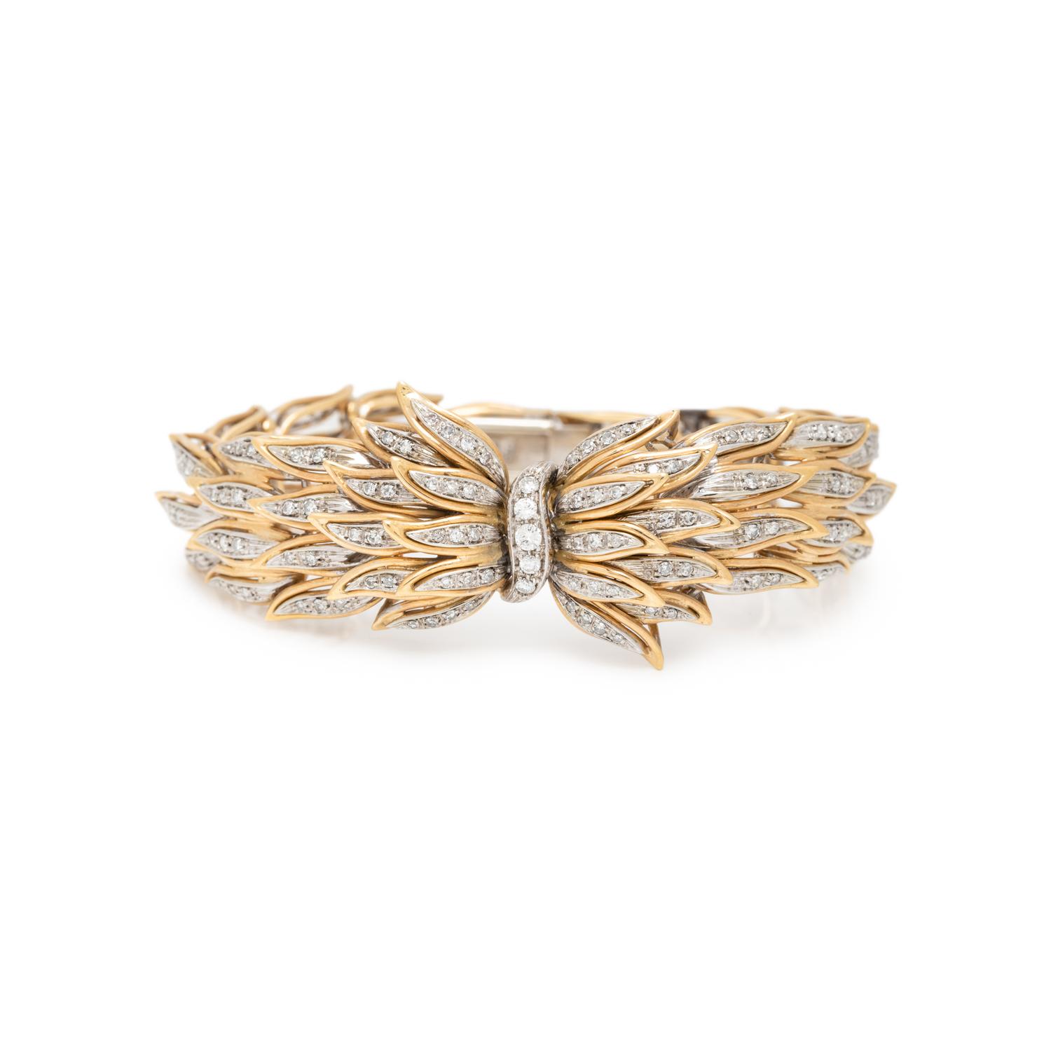 RETRO, BICOLOR GOLD AND DIAMOND JEWELRY SUITE