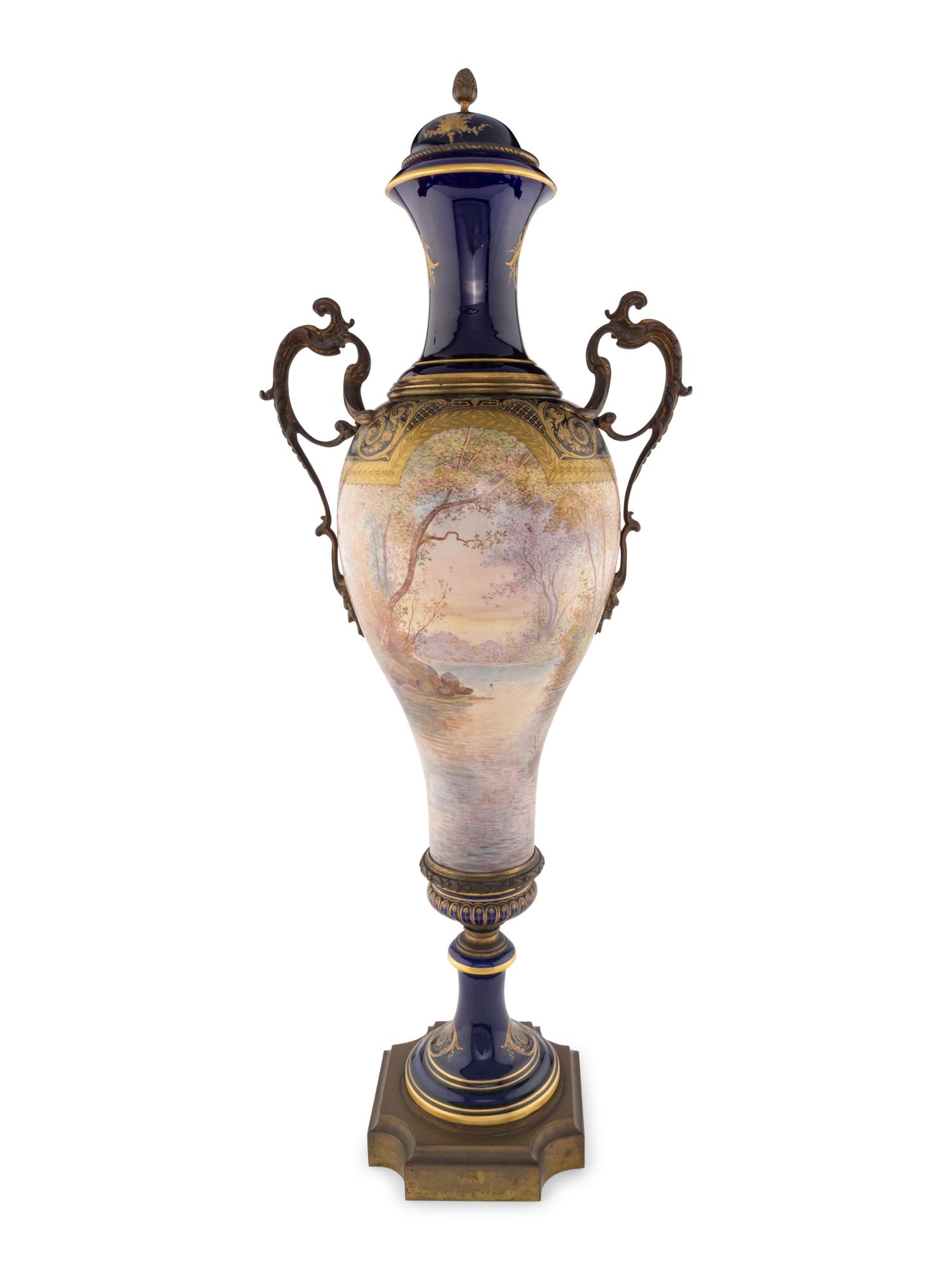 A Monumental Sèvres Style Gilt Bronze Mounted Porcelain Palace Vase