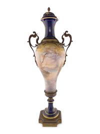 A Monumental Sèvres Style Gilt Bronze Mounted Porcelain Palace Vase