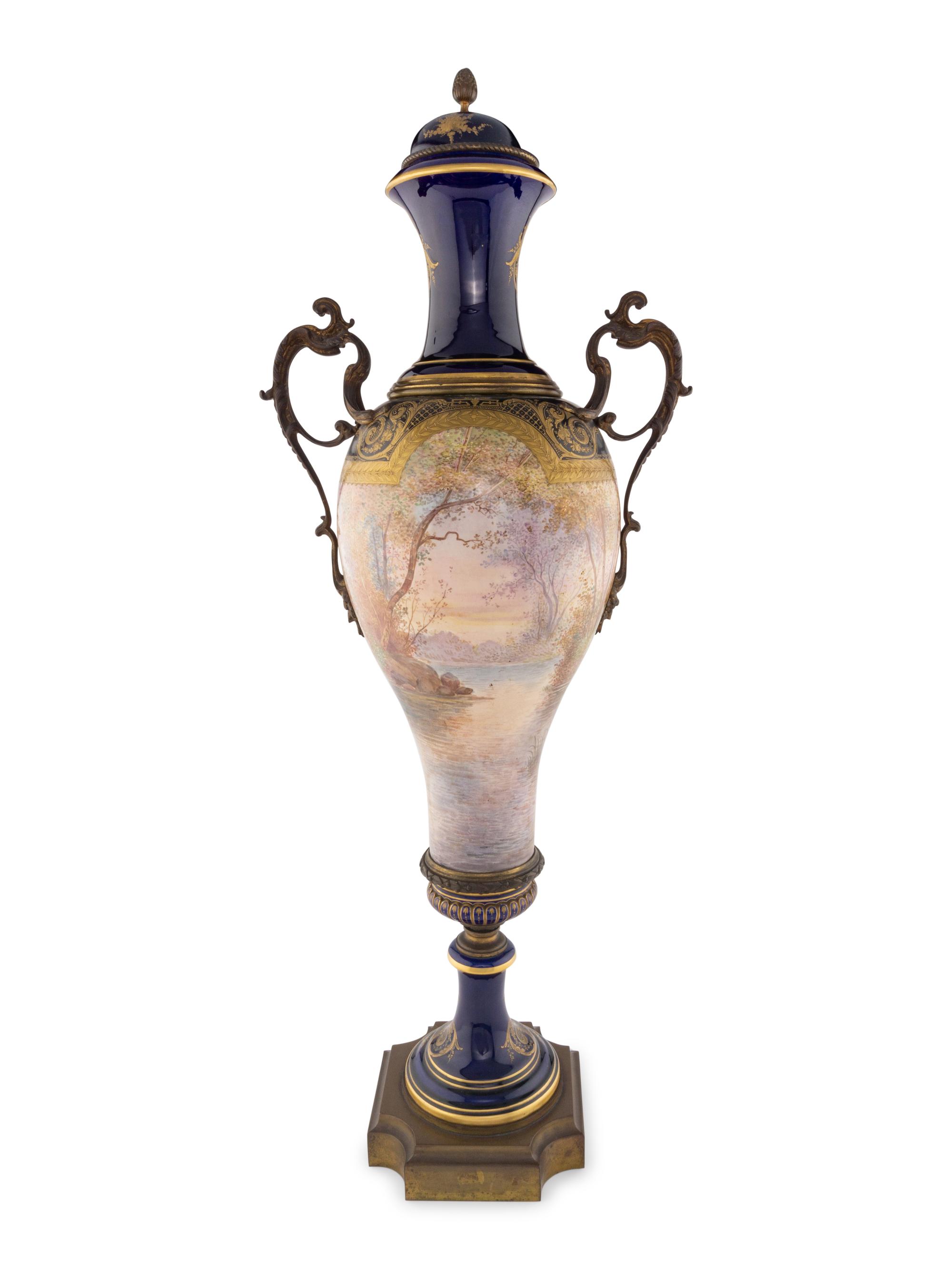 A Monumental Sèvres Style Gilt Bronze Mounted Porcelain Palace Vase