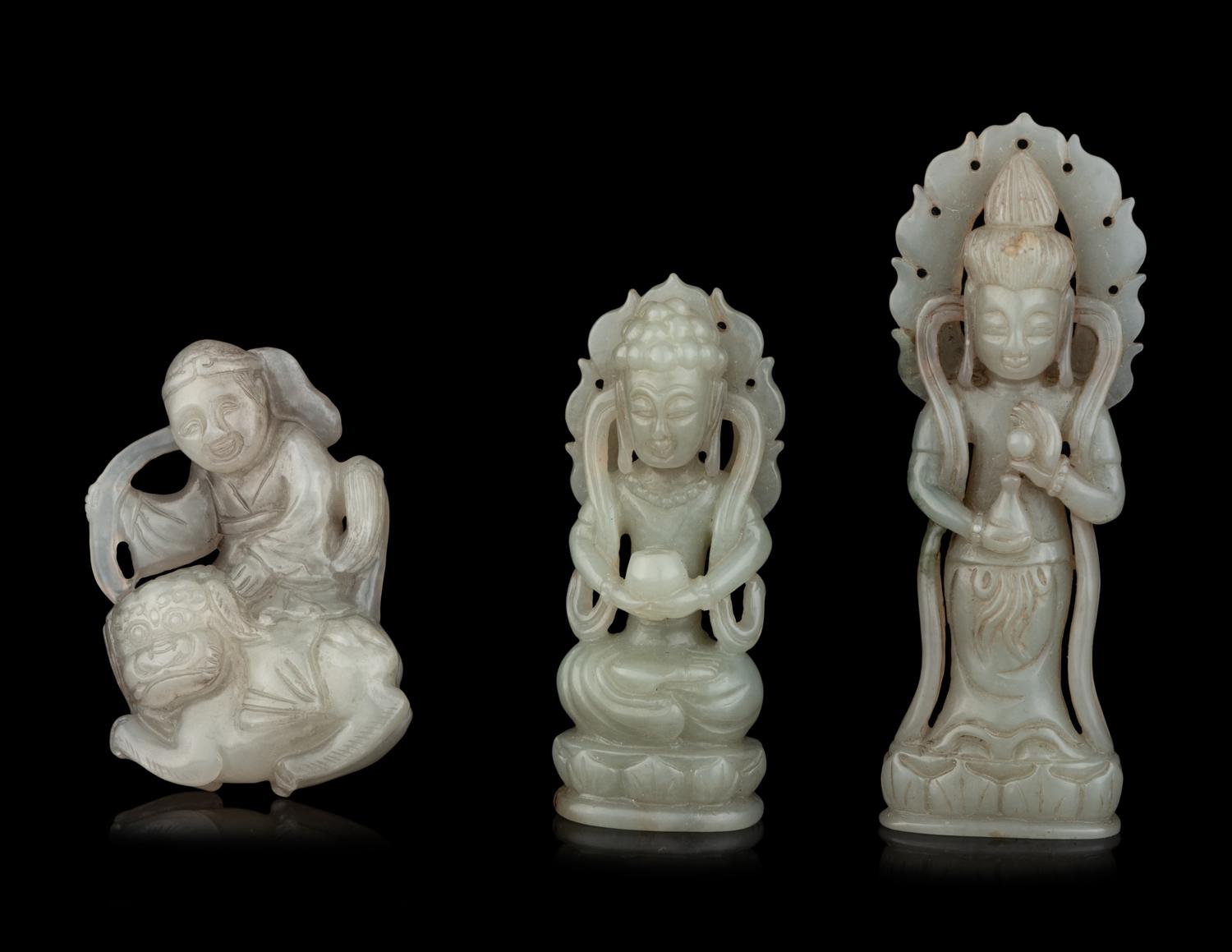 Six Chinese Pale Celadon Jade Figures
