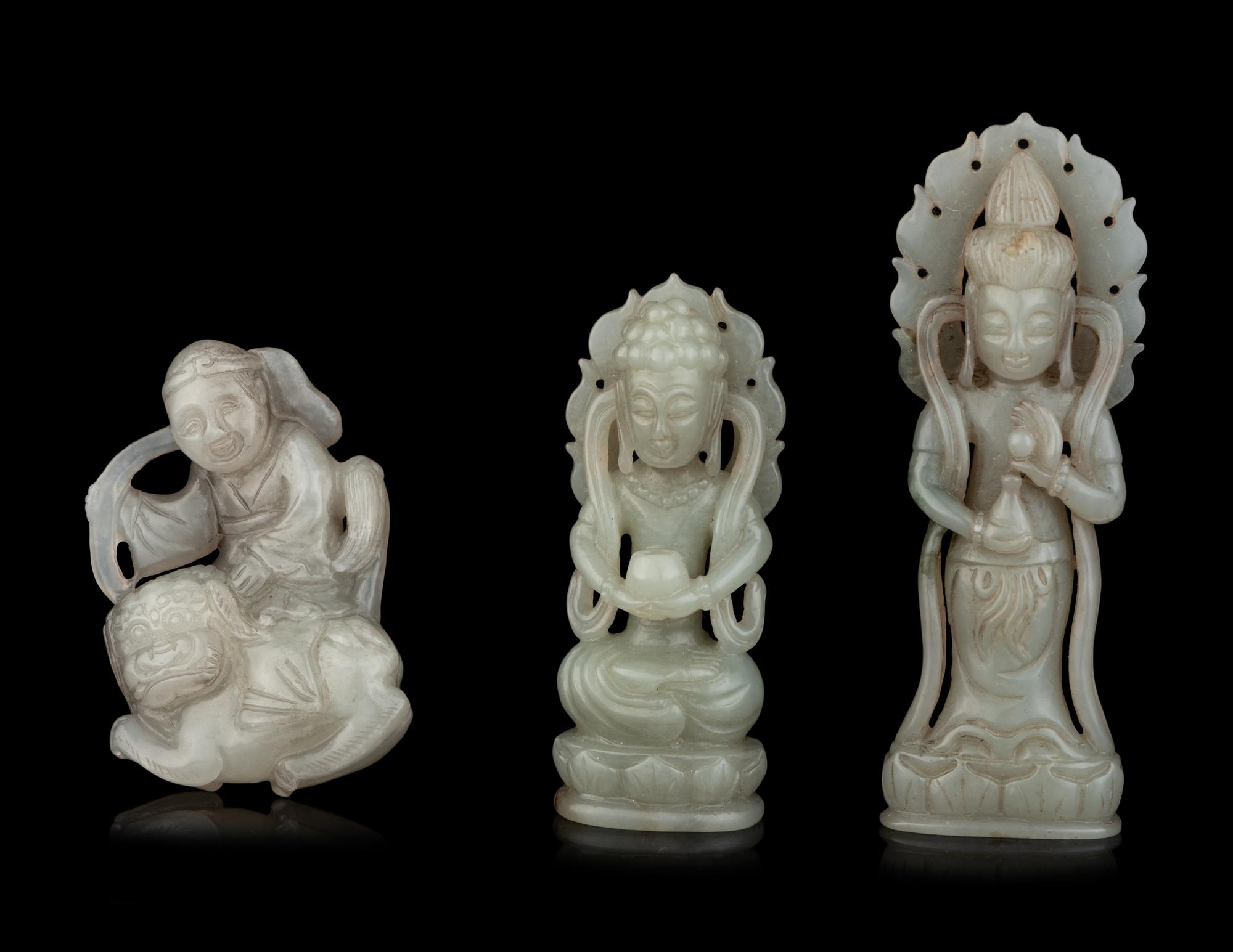 Six Chinese Pale Celadon Jade Figures