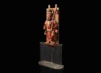 An Indian carved and painted wood figure 印度繪木神像