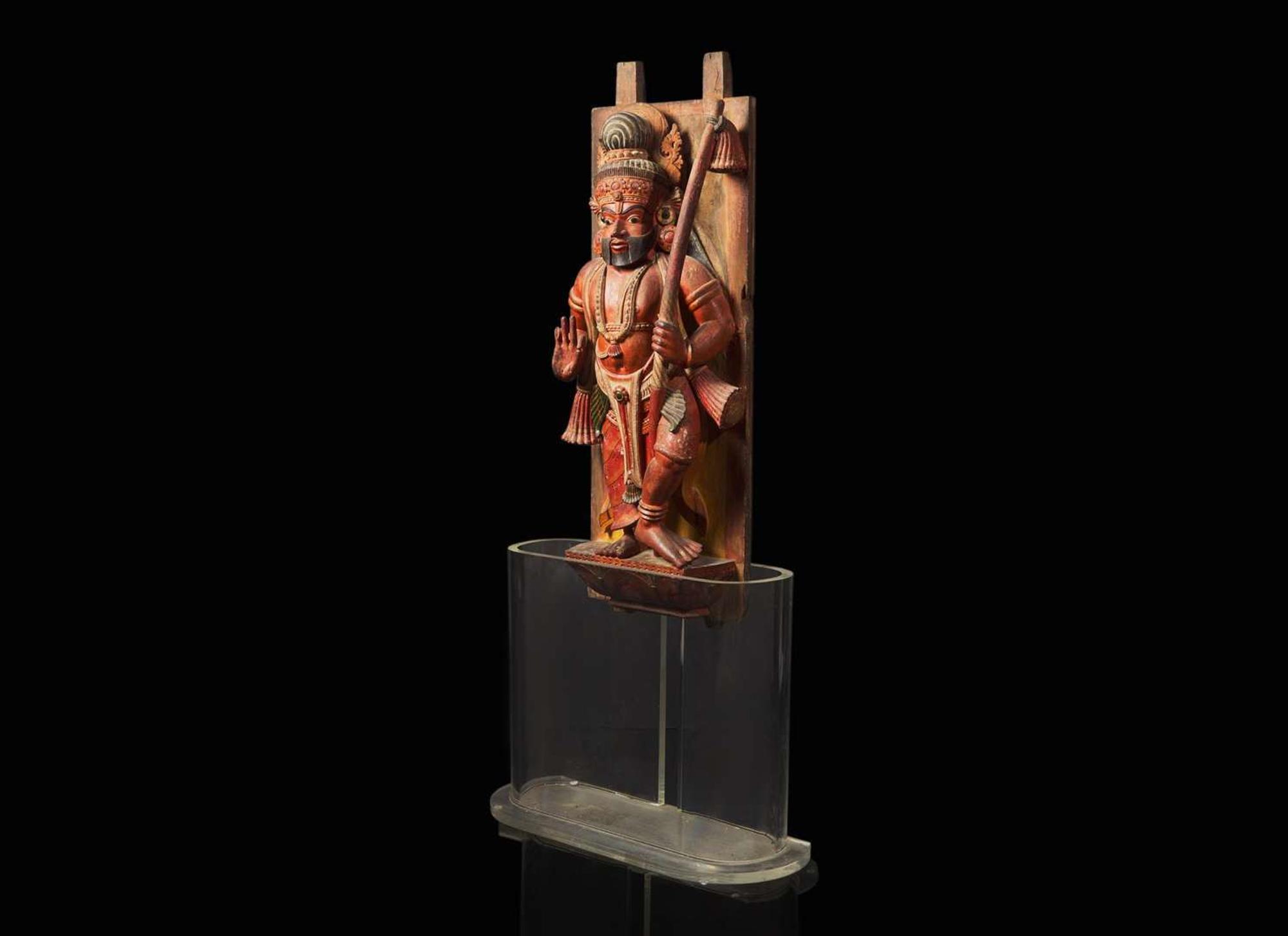 An Indian carved and painted wood figure 印度繪木神像