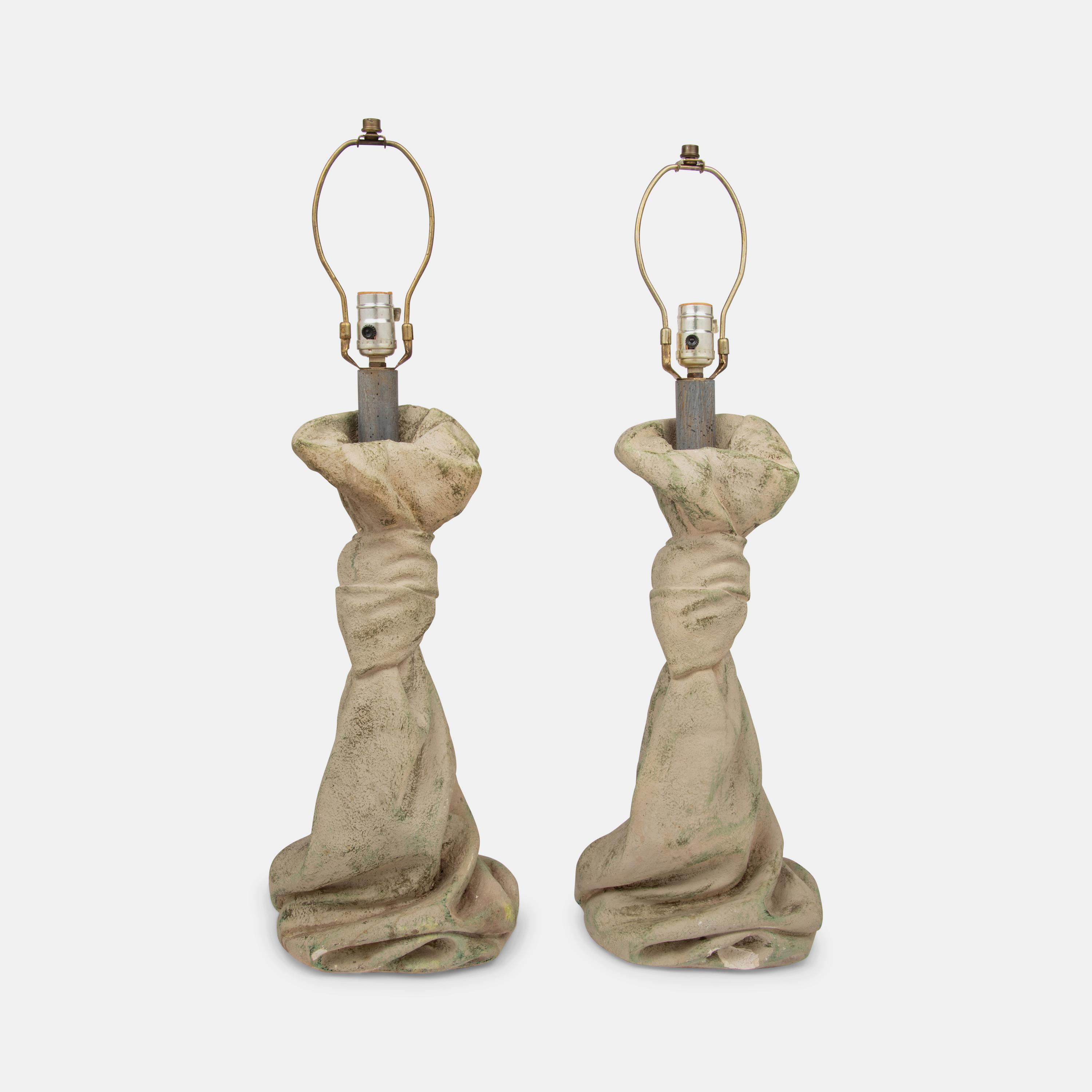 Pair of Trompe l'Oeil Draped Table Lamps, c. 1980