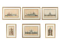 Six Hand-Colored Architectural Engravings