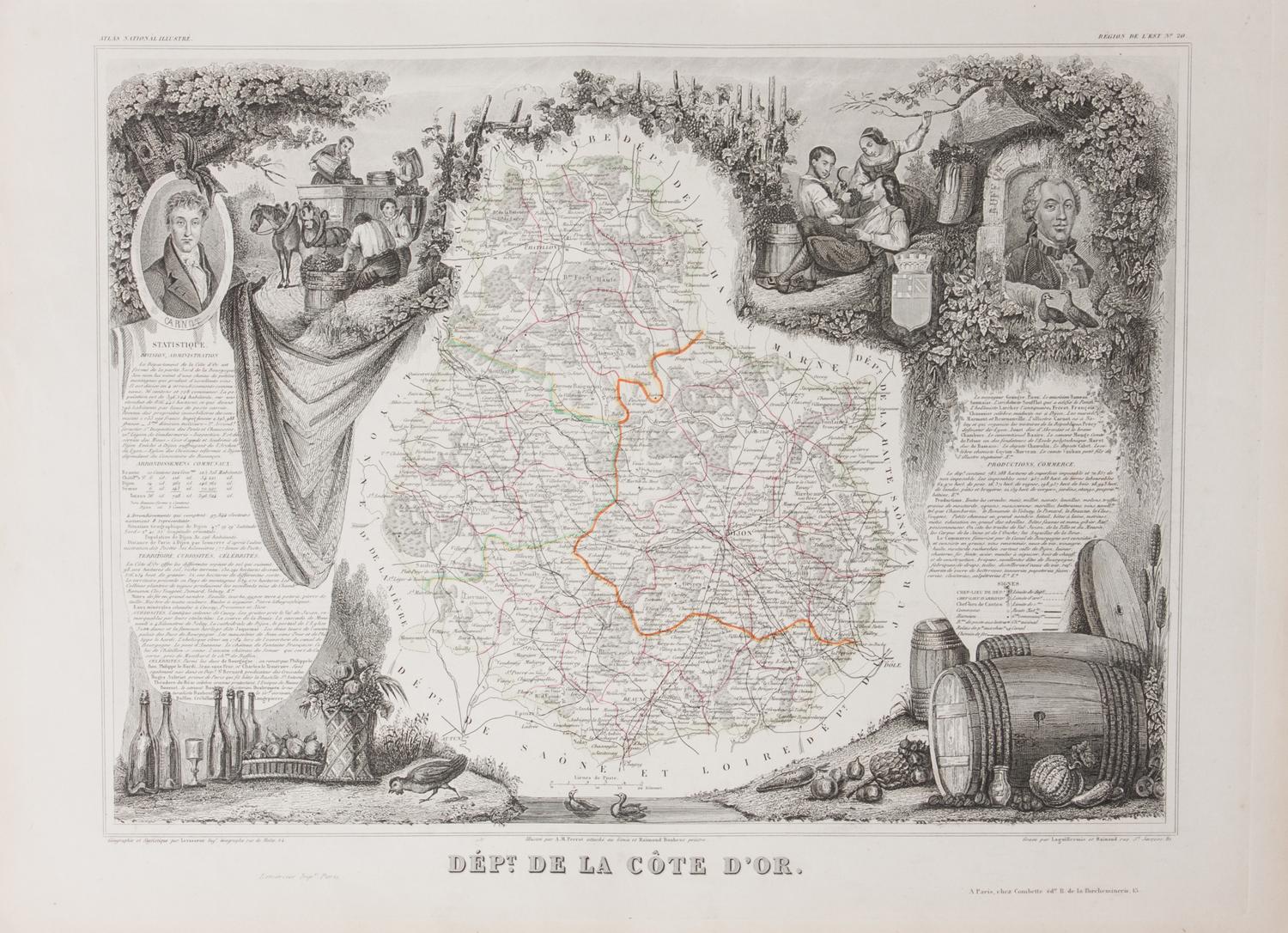 A Collection of Twelve French Engravings, 19TH CENTURY, comprising maps of wine-producing regions from Atlas National Illustre, unframe