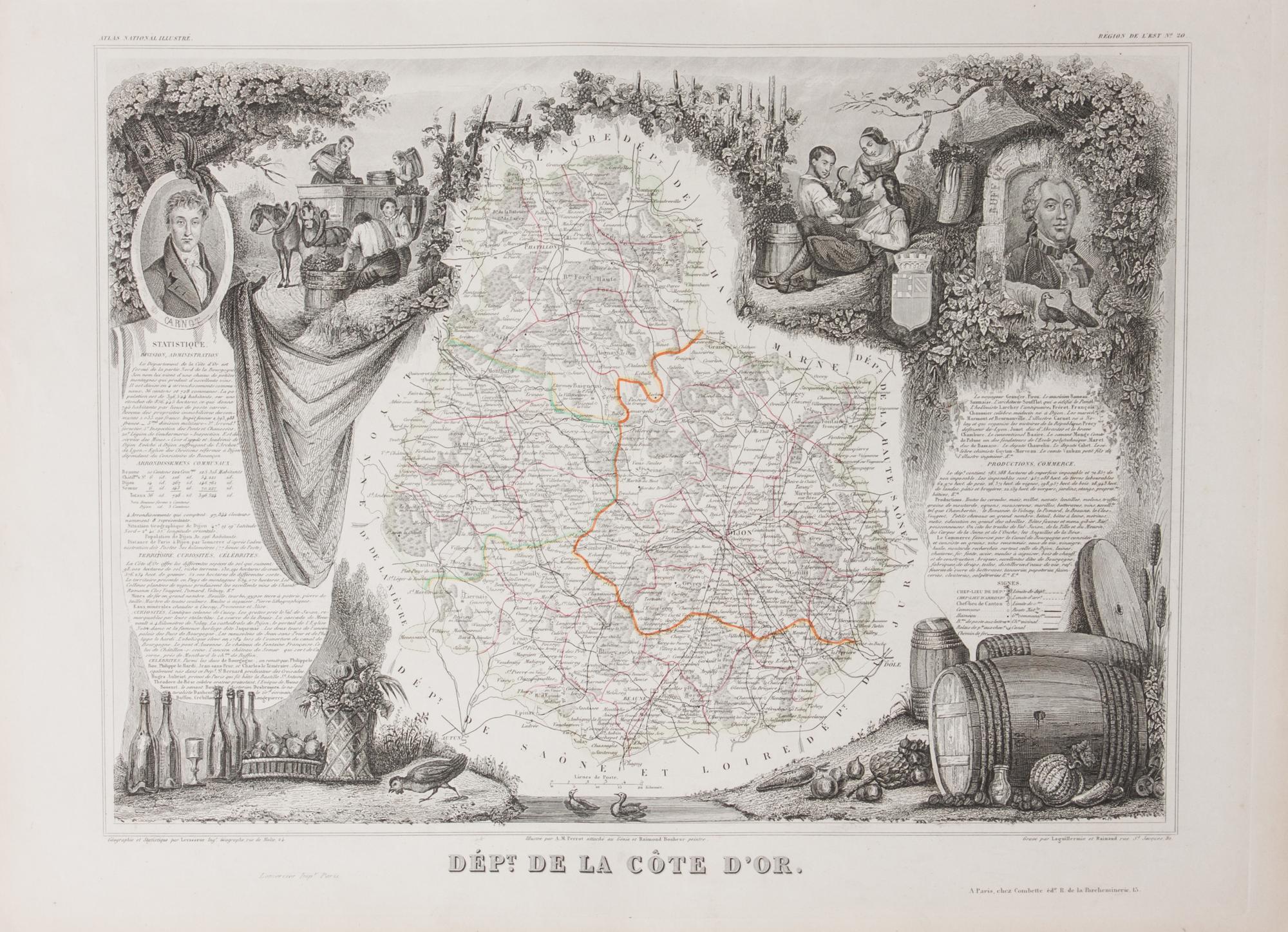 A Collection of Twelve French Engravings, 19TH CENTURY, comprising maps of wine-producing regions from Atlas National Illustre, unframe