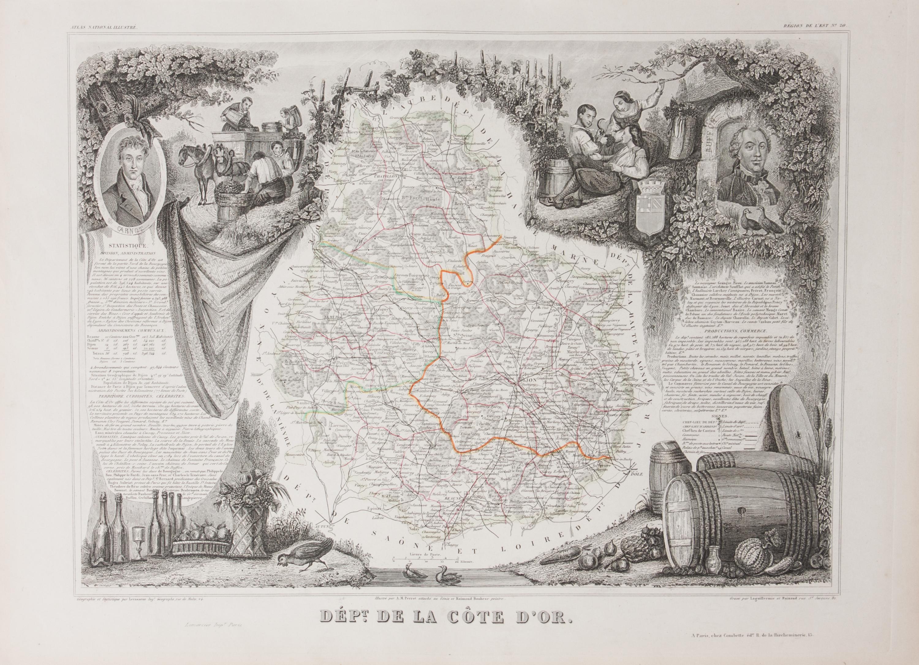 A Collection of Twelve French Engravings, 19TH CENTURY, comprising maps of wine-producing regions from Atlas National Illustre, unframe