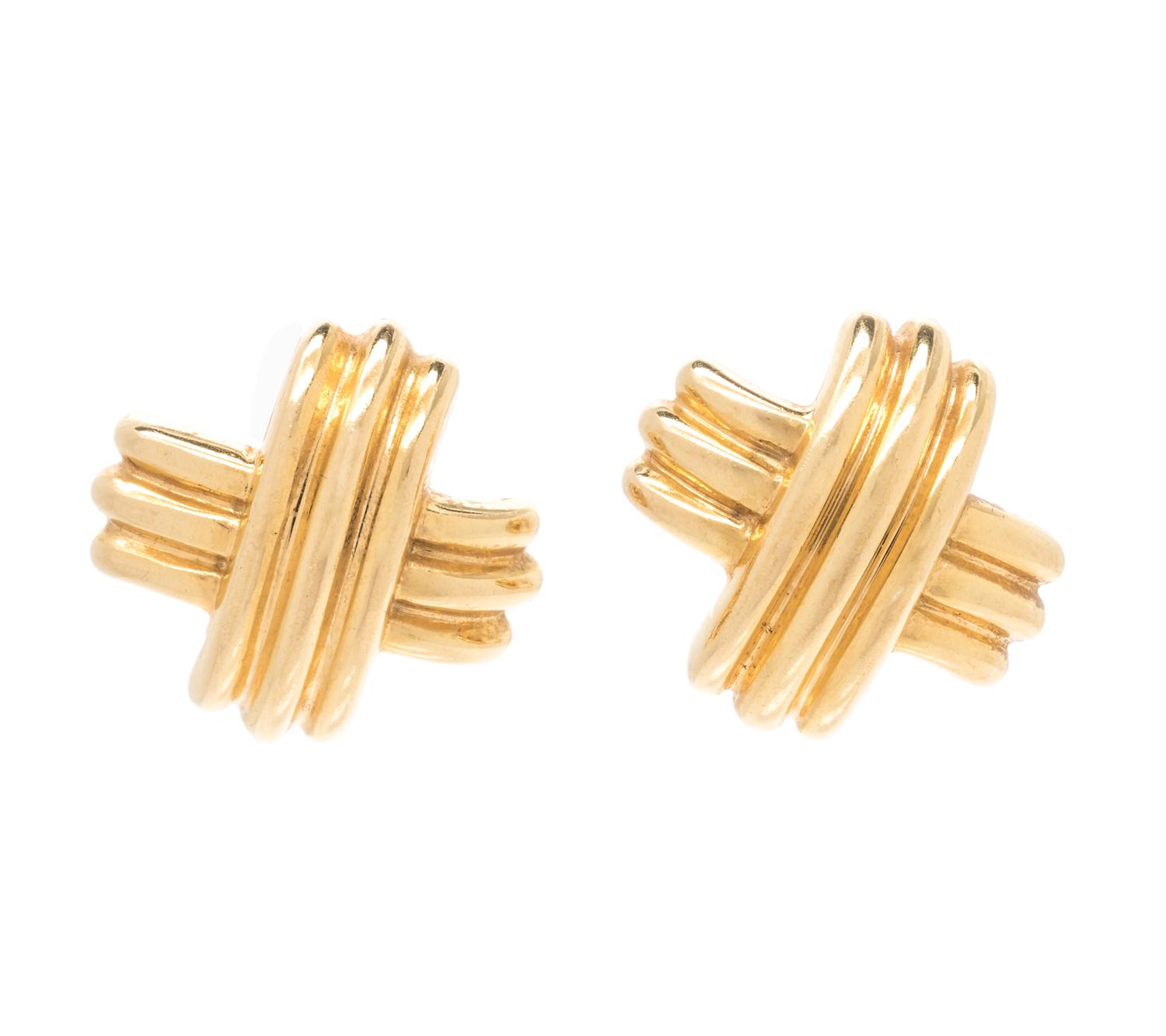 TIFFANY & CO., YELLOW GOLD 'X' EARCLIPS