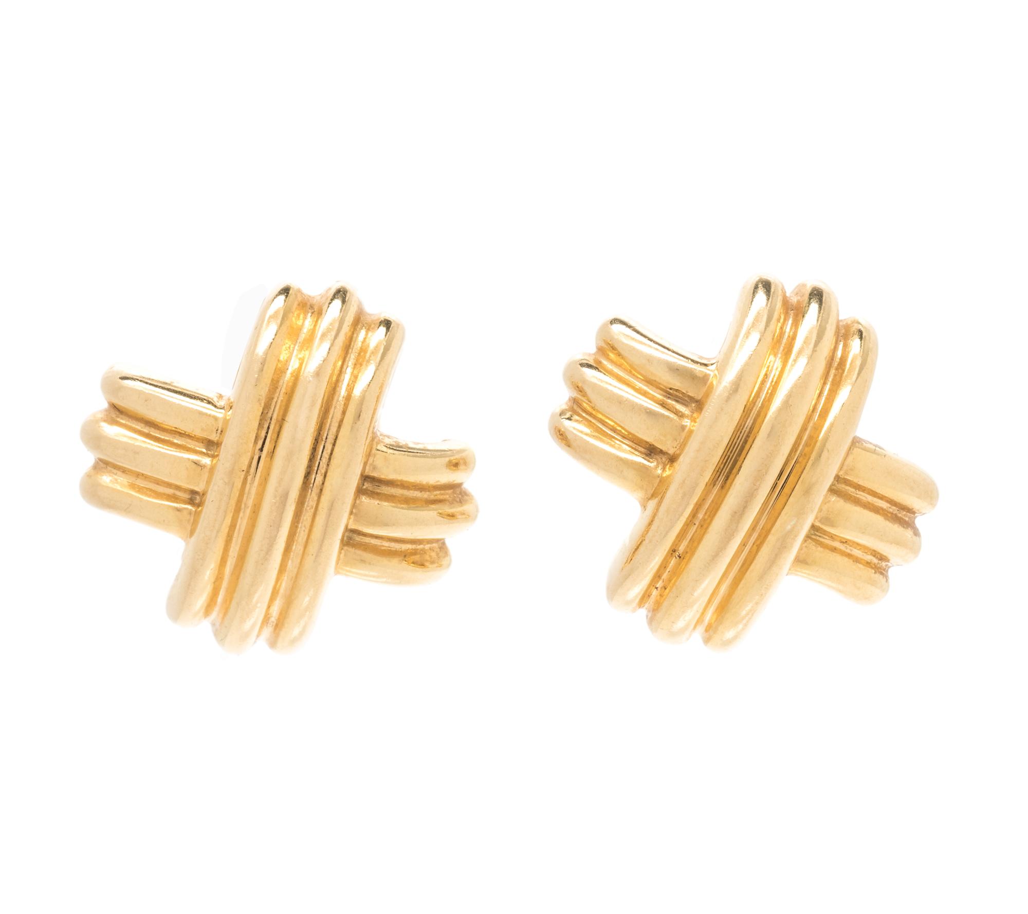 TIFFANY & CO., YELLOW GOLD 'X' EARCLIPS