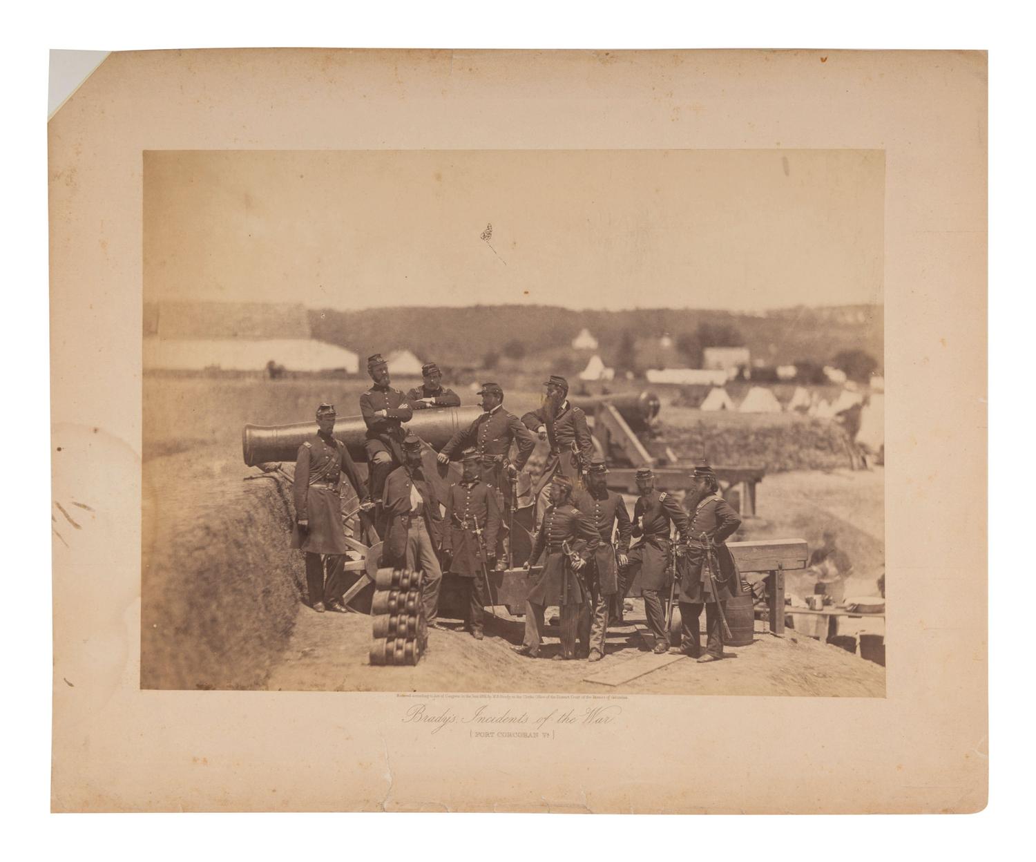 [CIVIL WAR]. BRADY, Mathew (1822-1896), photographer. Albumen photograph of Michael Corcoran and officers of the 69th New York Infantry at Fort Corcoran, Virginia. Washington, DC: M. Brady, 1861.