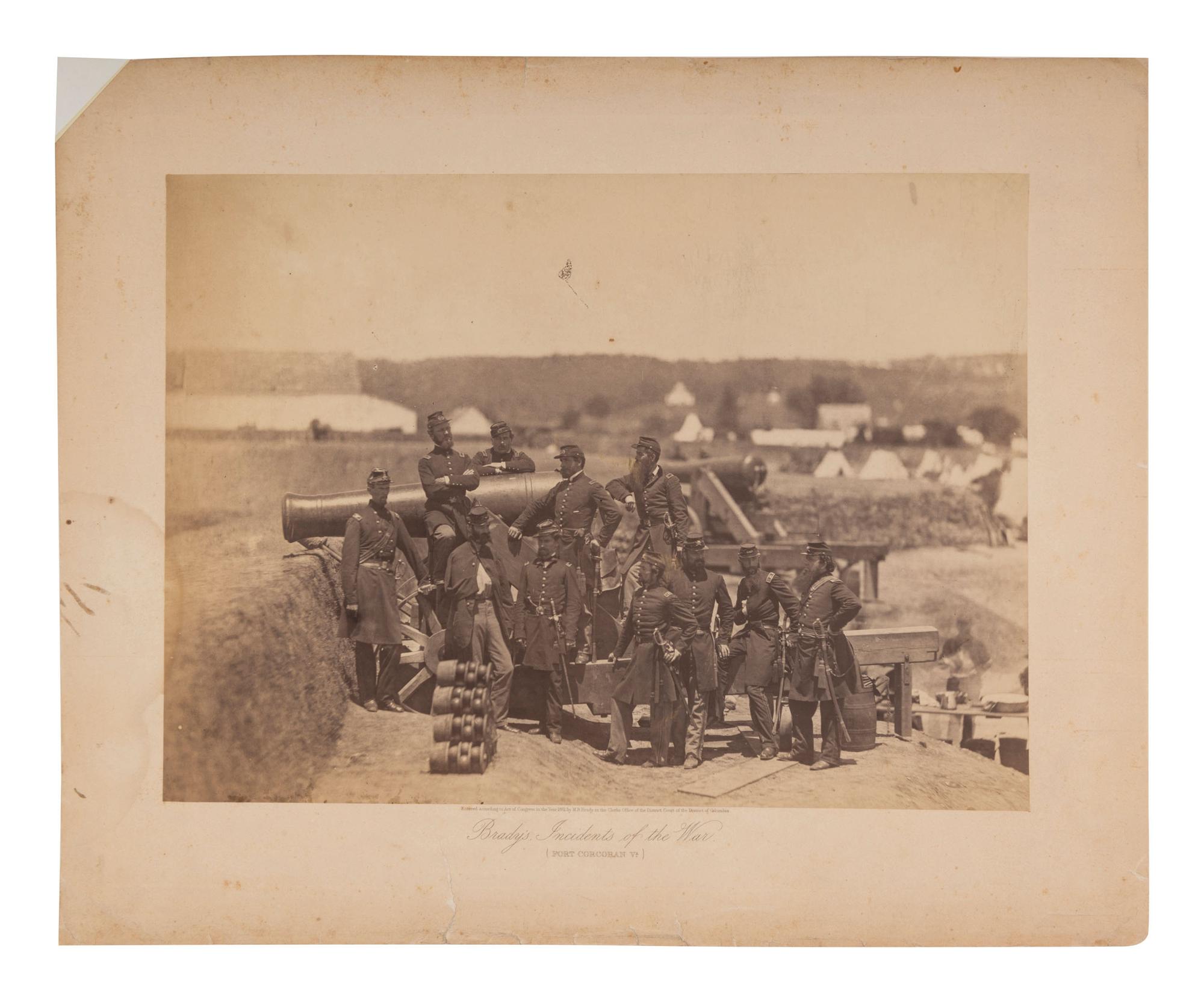 [CIVIL WAR]. BRADY, Mathew (1822-1896), photographer. Albumen photograph of Michael Corcoran and officers of the 69th New York Infantry at Fort Corcoran, Virginia. Washington, DC: M. Brady, 1861.