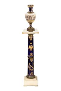 A Large Sèvres Style Porcelain Napoleonic Vase and Pedestal