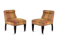 A Pair of George Smith Custom Upholstered Slipper Chairs