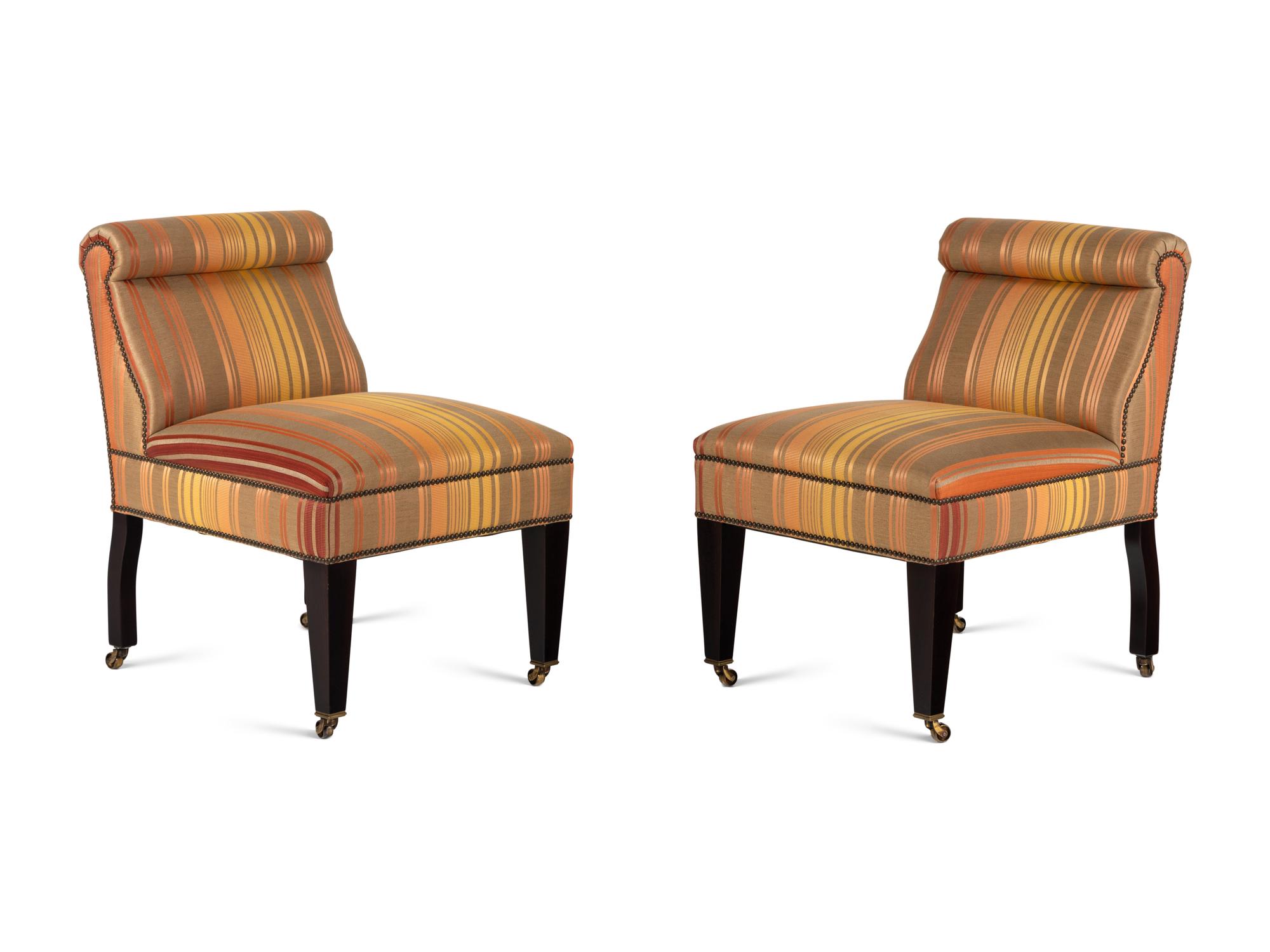 A Pair of George Smith Custom Upholstered Slipper Chairs
