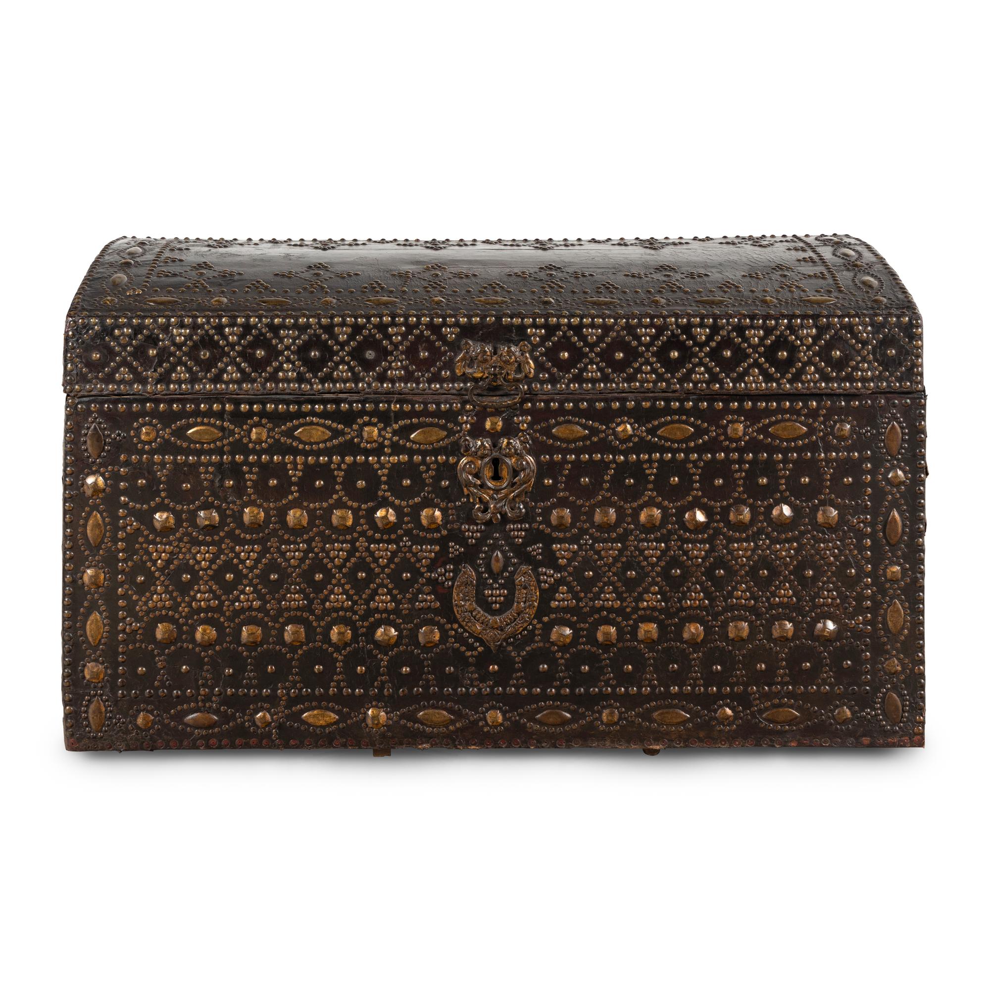A Continental Leather and Brass Mounted Blanket Chest