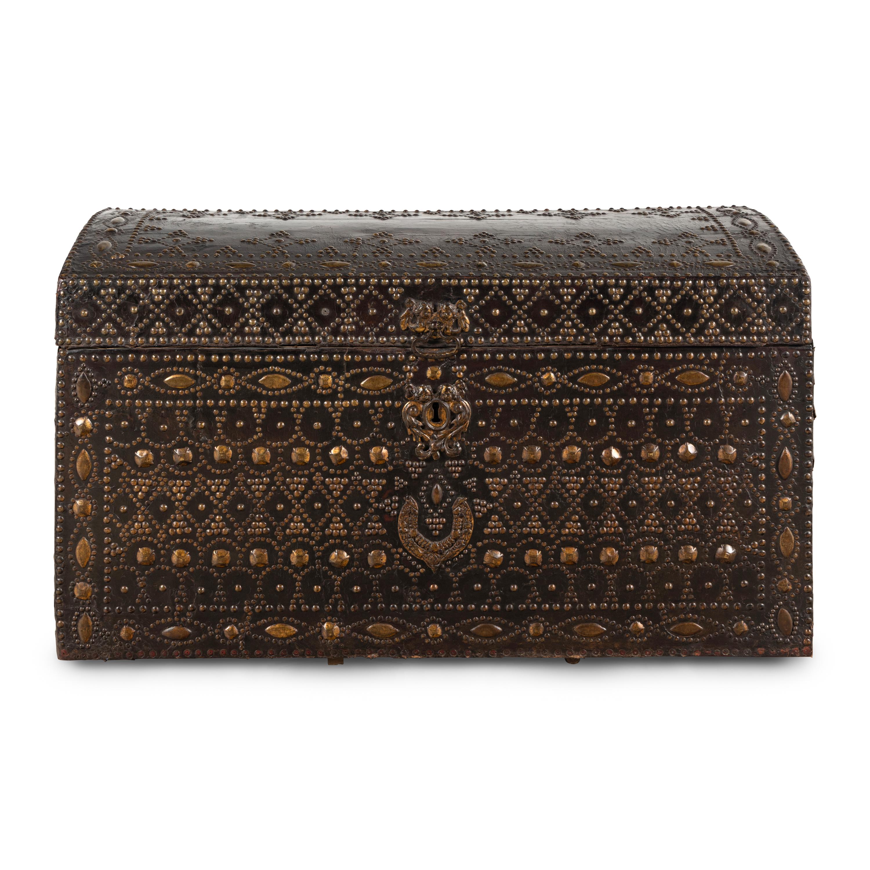 A Continental Leather and Brass Mounted Blanket Chest
