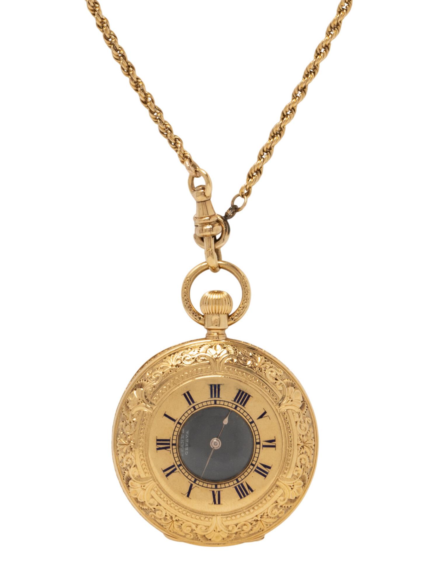TIFFANY & CO., GENEVE, YELLOW GOLD HUNTERCASE POCKET WATCH, WATCH CHAIN AND STYLUS
