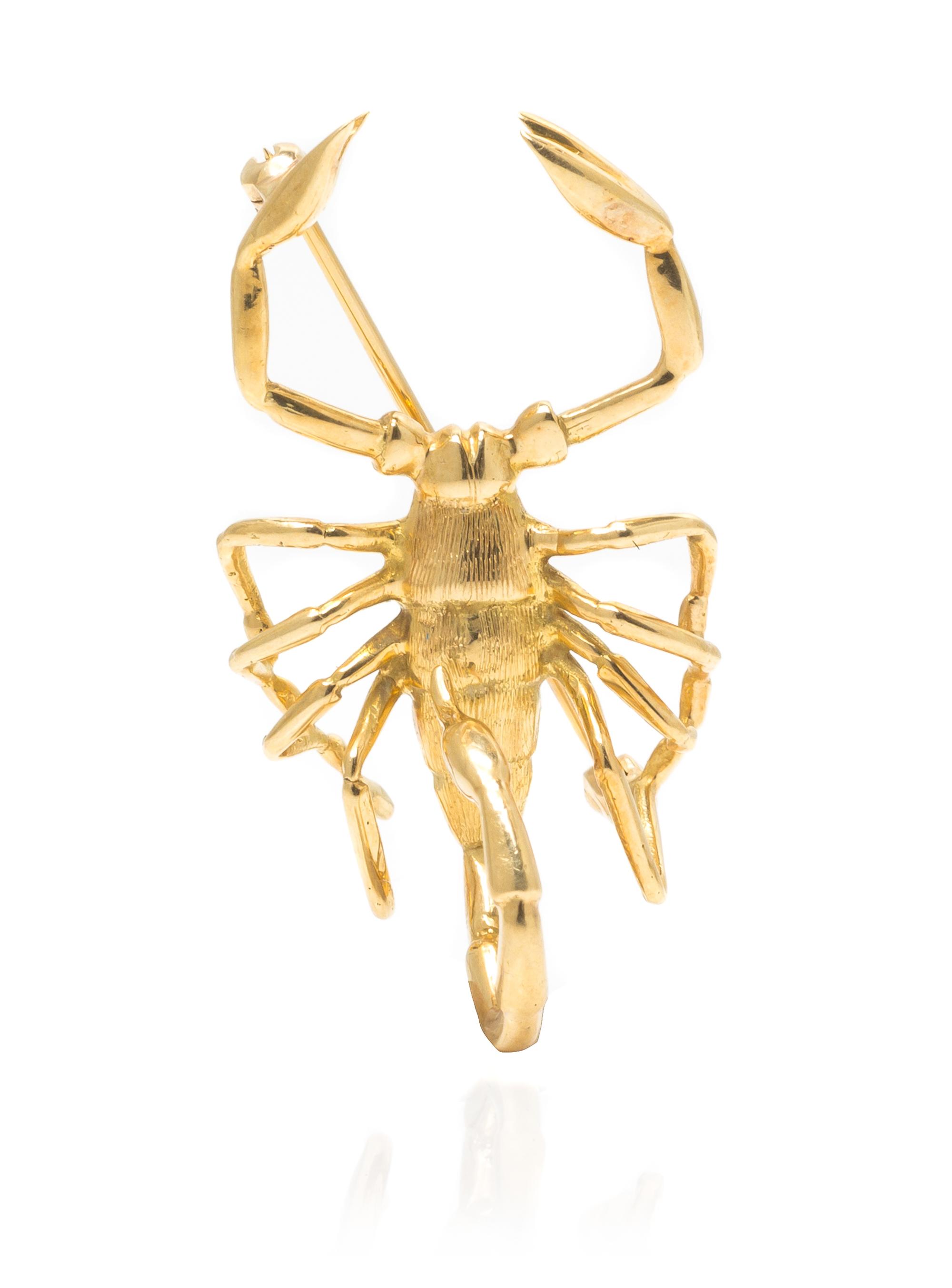 A Yellow Gold Scorpion Motif Brooch, 5.30 dwts.